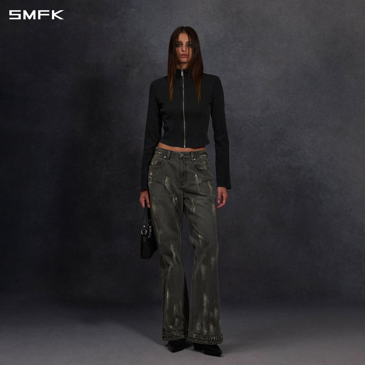 COMPASS MIRAGE FLARED DENIM PANTS/COTTON/W STORM GREY