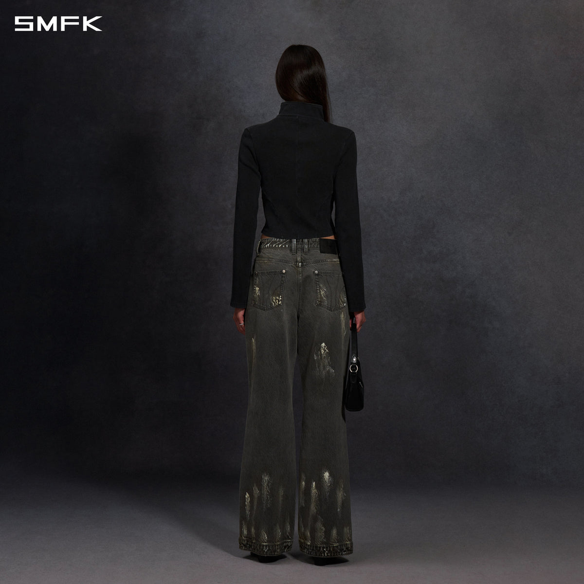 COMPASS MIRAGE FLARED DENIM PANTS/COTTON/W STORM GREY
