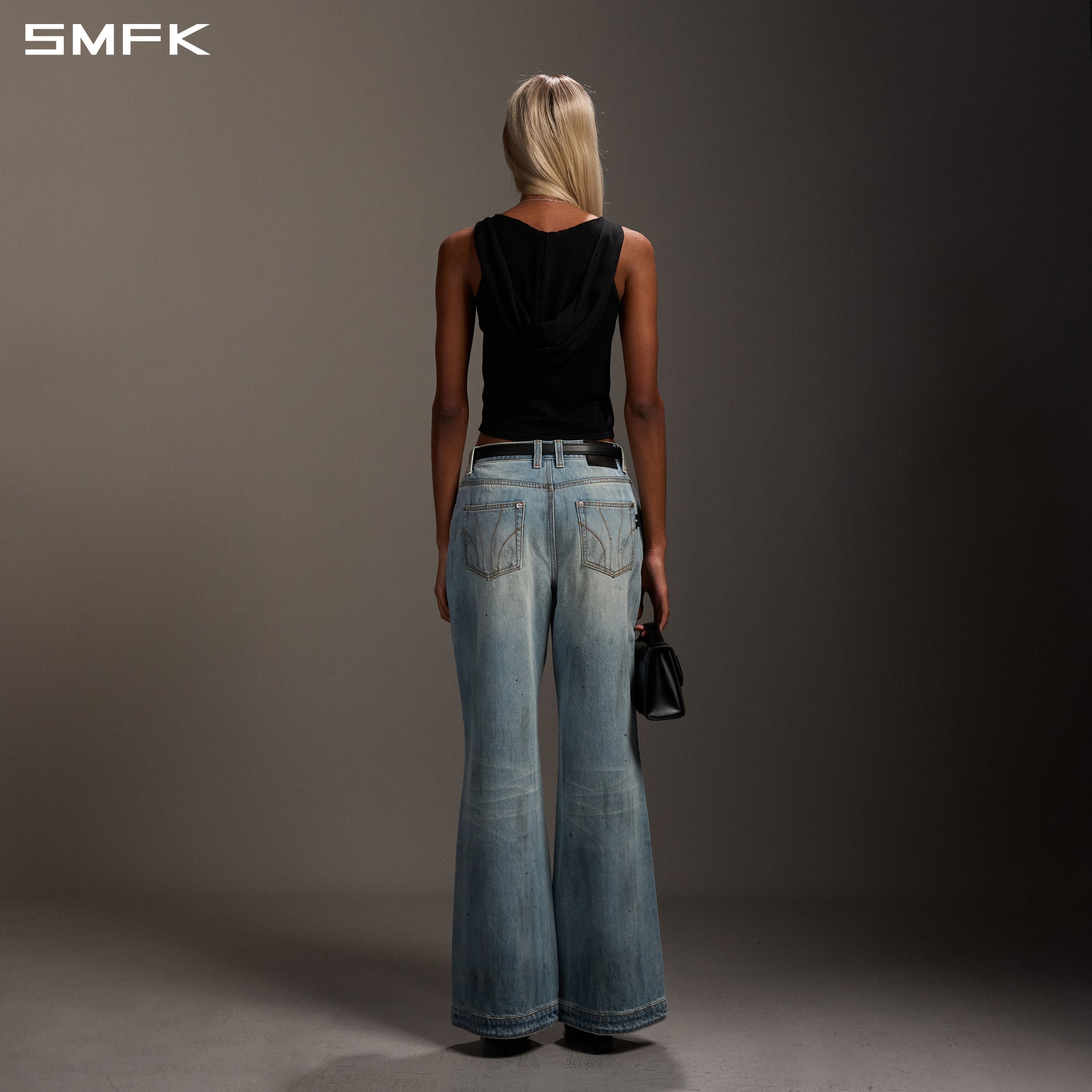 COMPASS MIRAGE FLARED DENIM PANTS/COTTON/W SKY BLUE