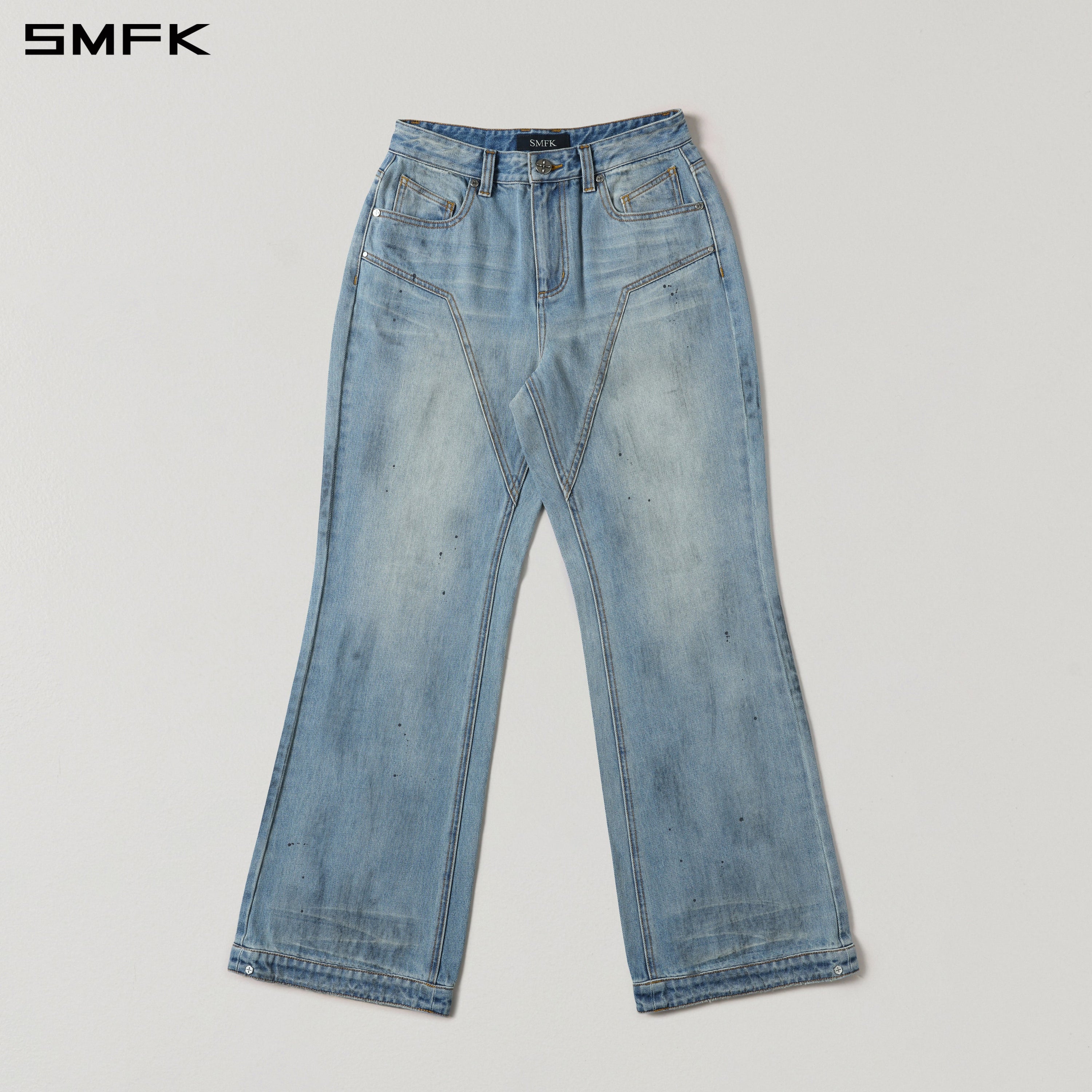 COMPASS MIRAGE FLARED DENIM PANTS/COTTON/W SKY BLUE