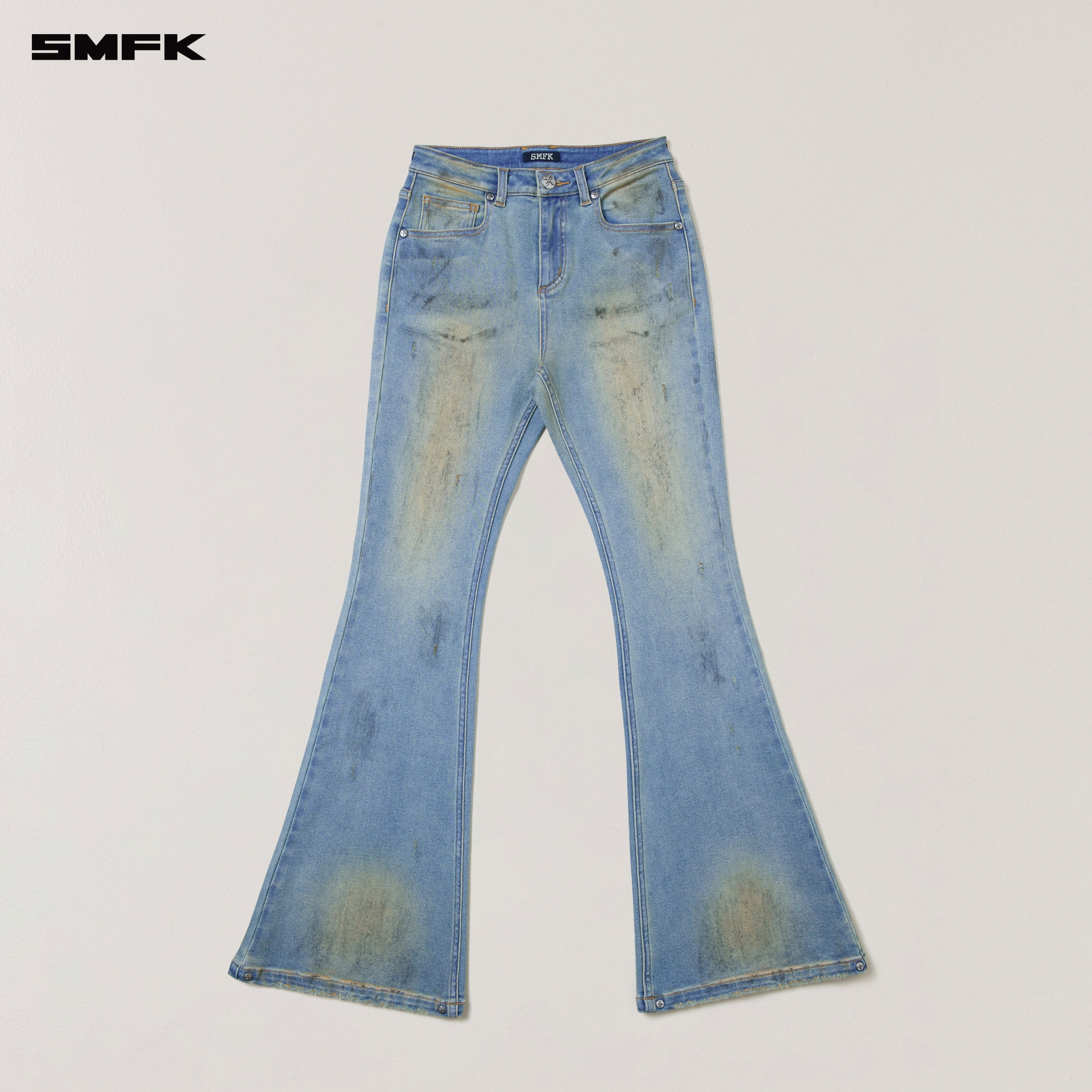 COMPASS MODE WASTELAND HUNRRICANE HANDPAINTED DENIM PANTS WILD SKY BLUE