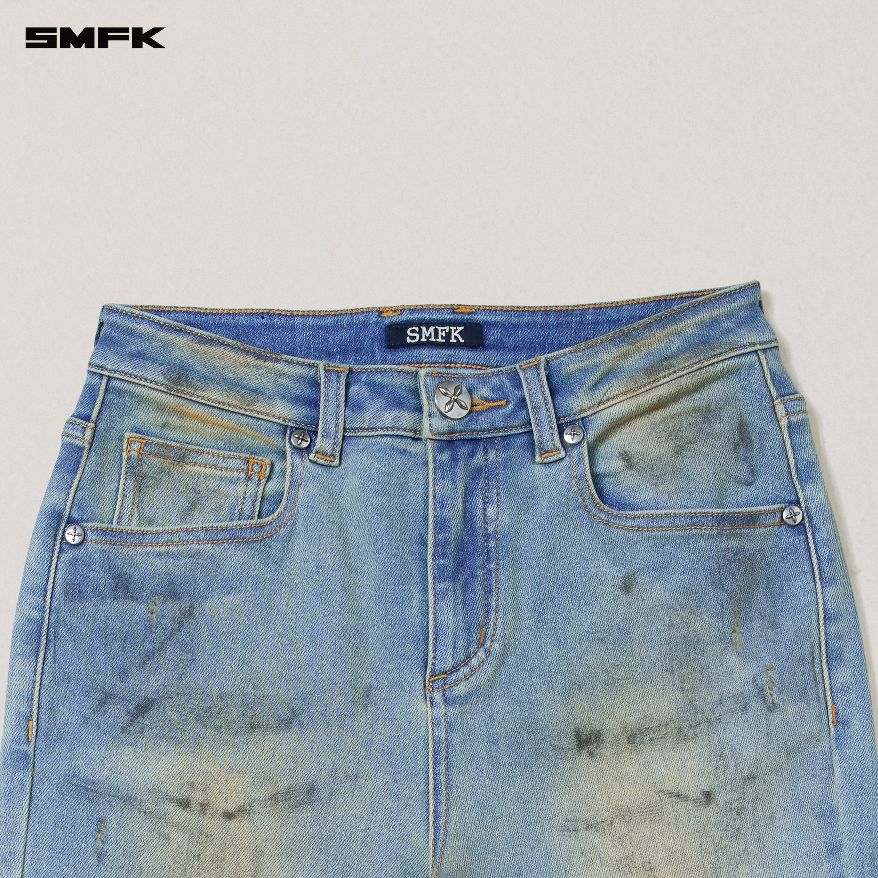 COMPASS MODE WASTELAND HUNRRICANE HANDPAINTED DENIM PANTS WILD SKY BLUE