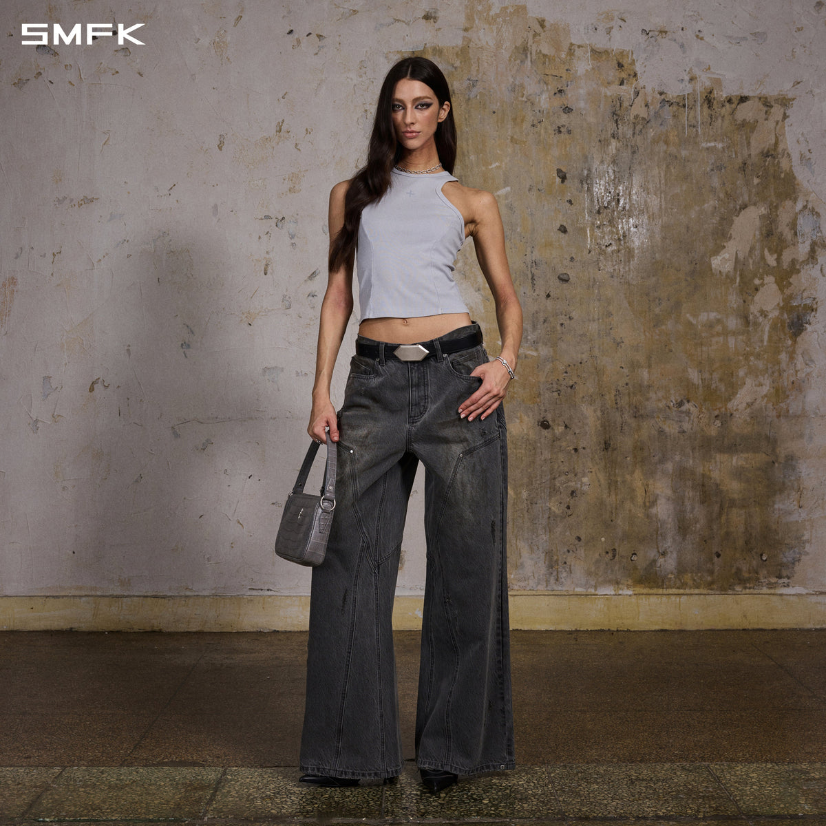 MIRAGE MODE FLARED DENIM PANTS/COTTON/W STORM GREY