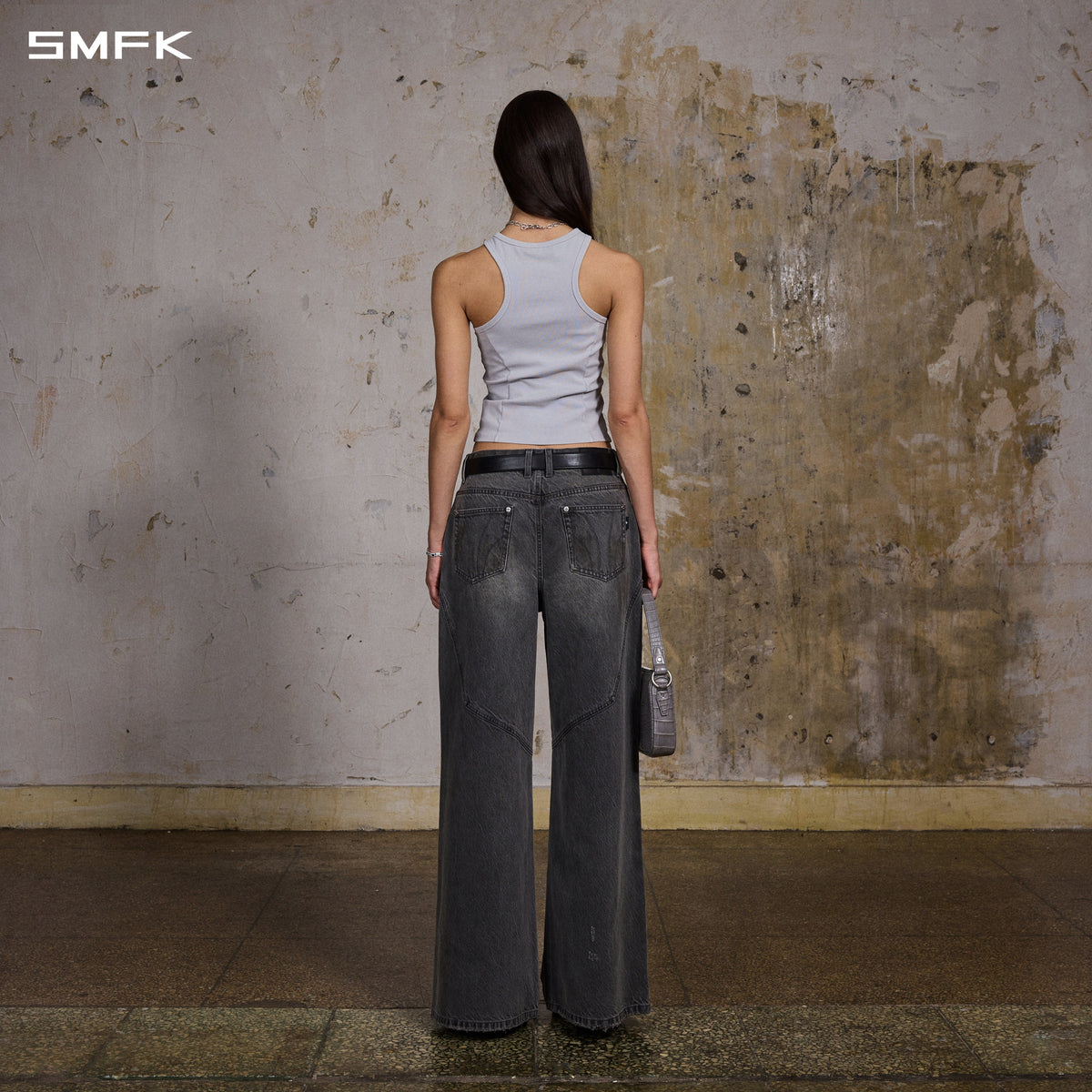 MIRAGE MODE FLARED DENIM PANTS/COTTON/W STORM GREY