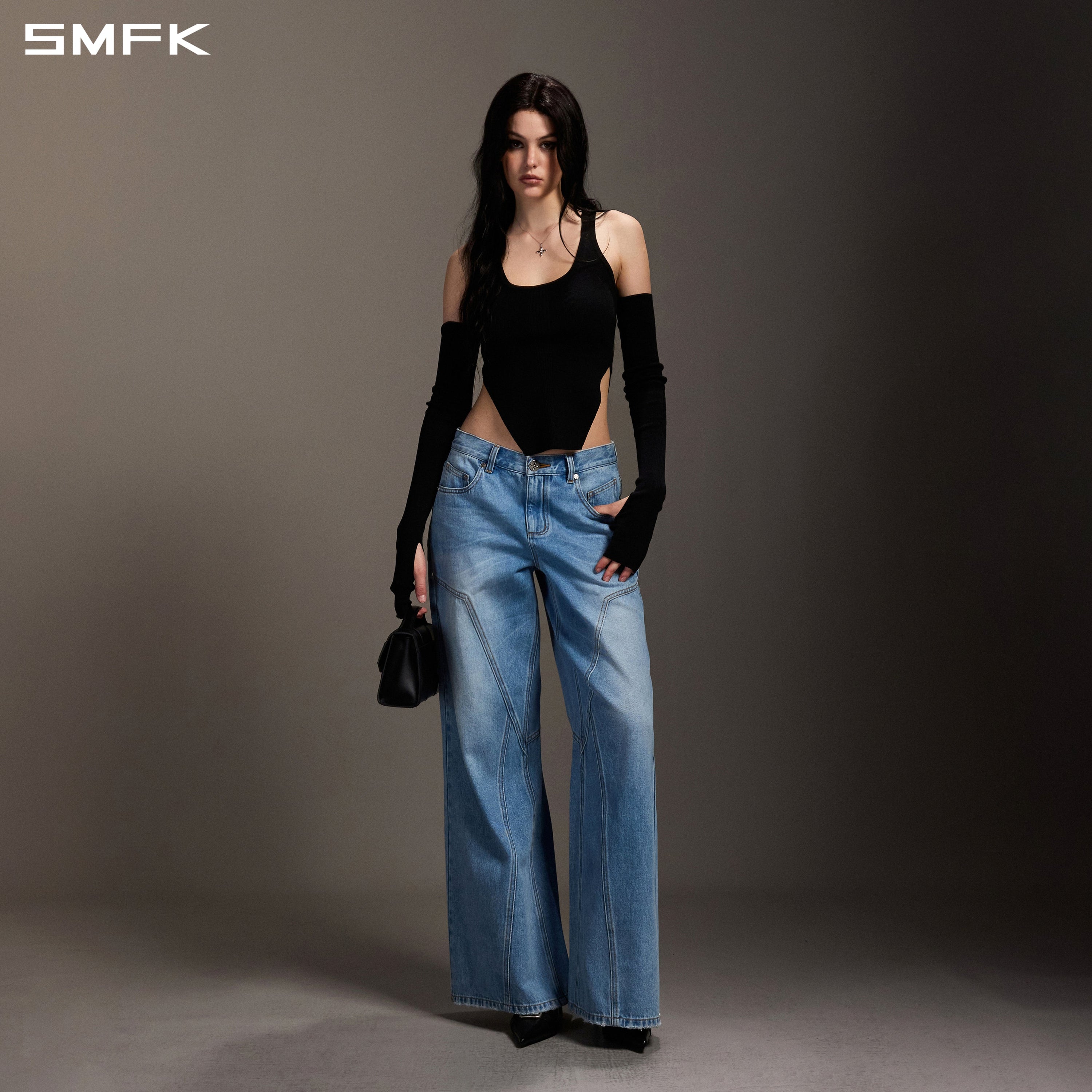 MIRAGE MODE FLARED DENIM PANTS/COTTON/W SKY BLUE