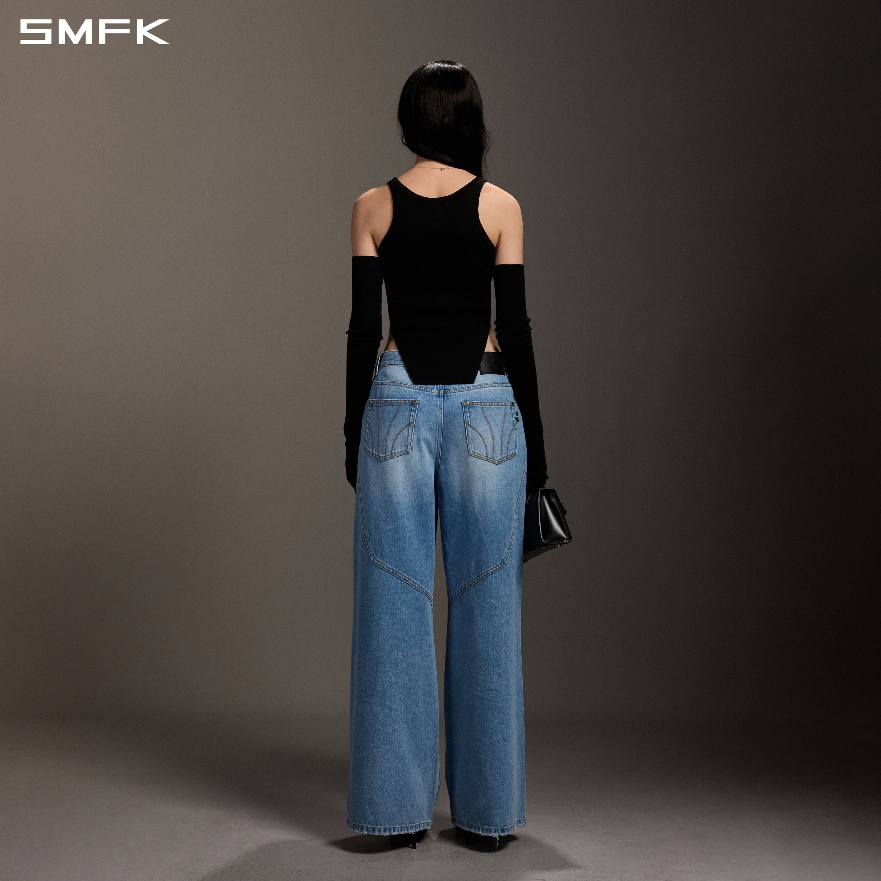 MIRAGE MODE FLARED DENIM PANTS/COTTON/W SKY BLUE