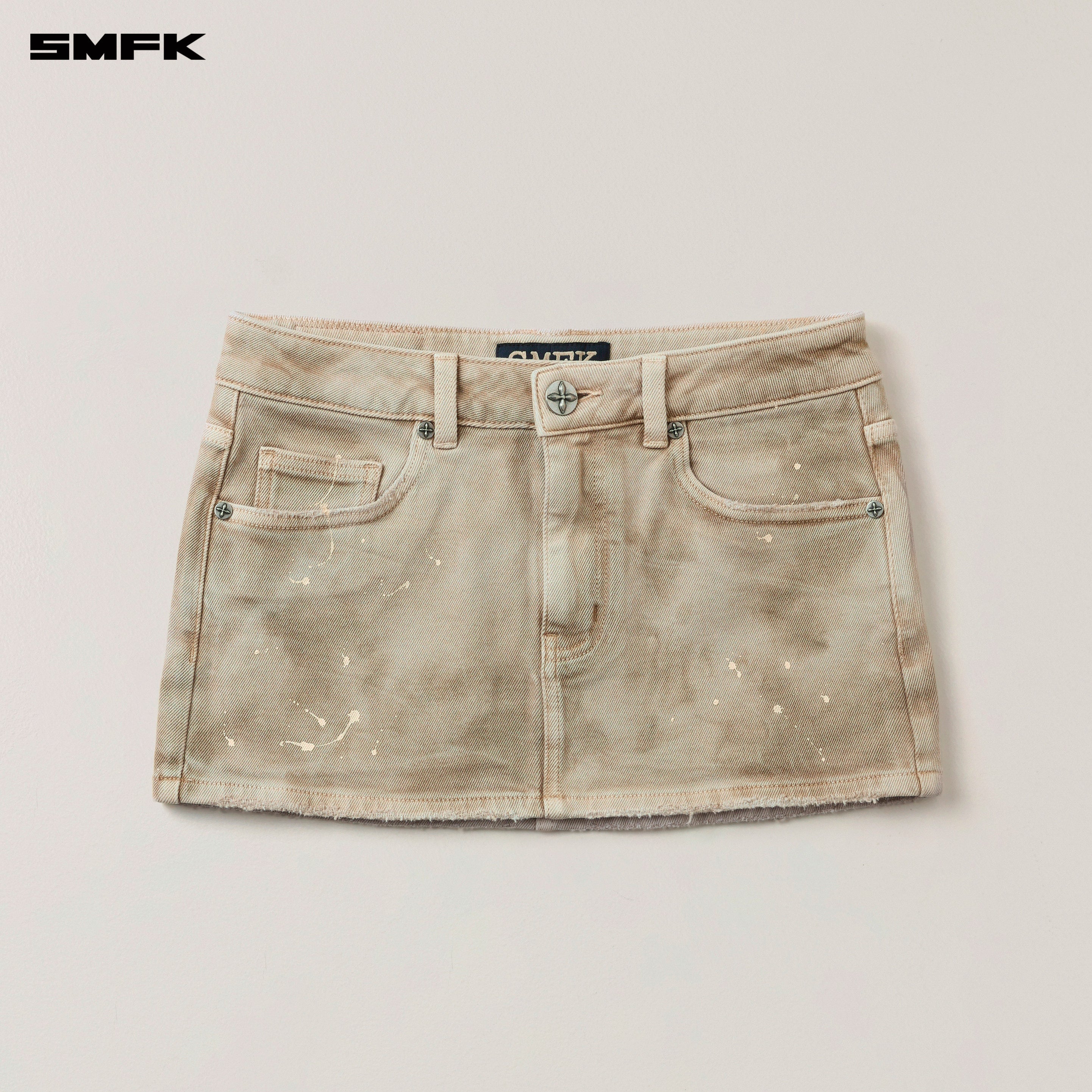 RAGE WILD HANDCRAFT DENIM BODY SKIRT/ELASTIC WILD BROWN