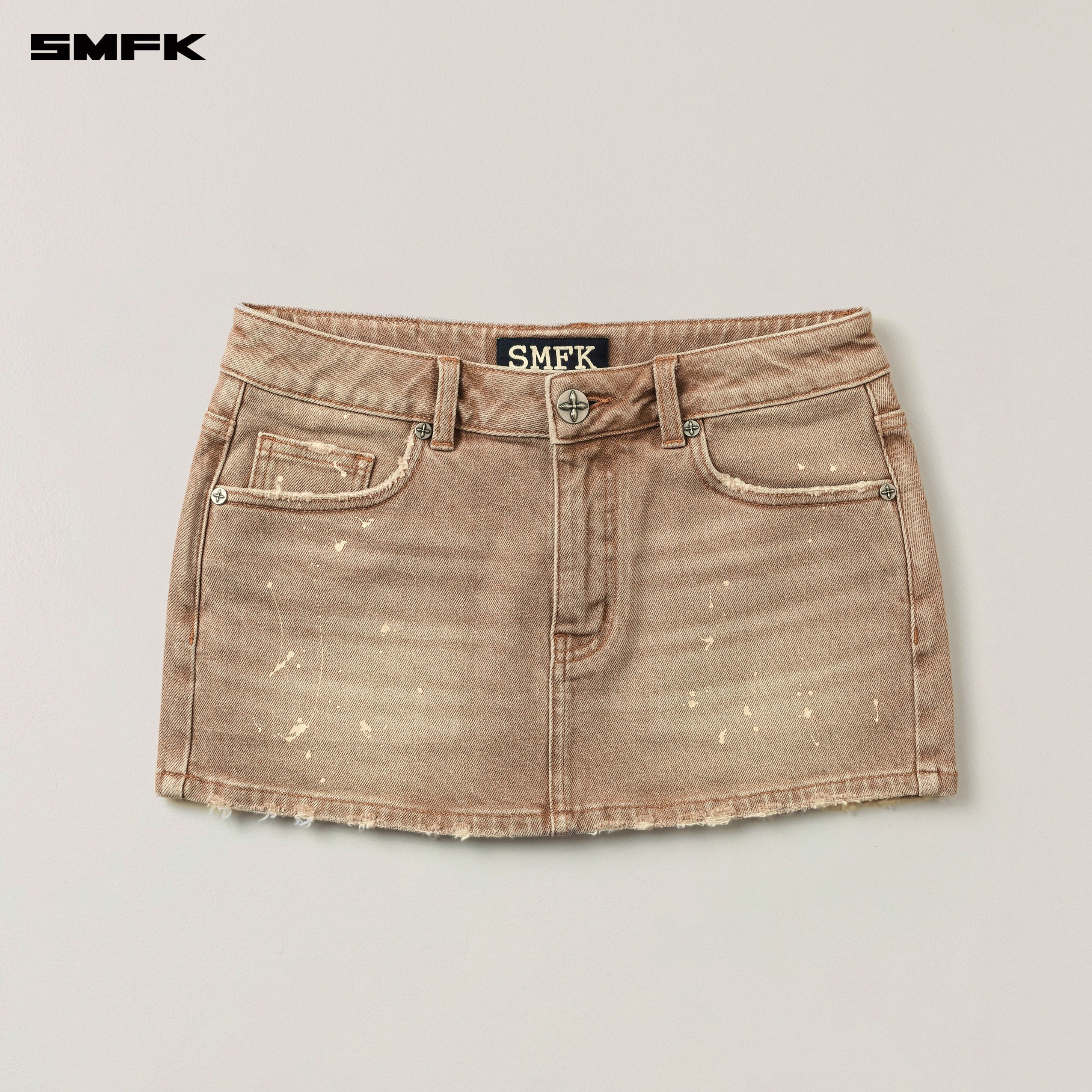 RAGE WILD HANDCRAFT DENIM BODY SKIRT/ELASTIC WILD COWBOY BROWN