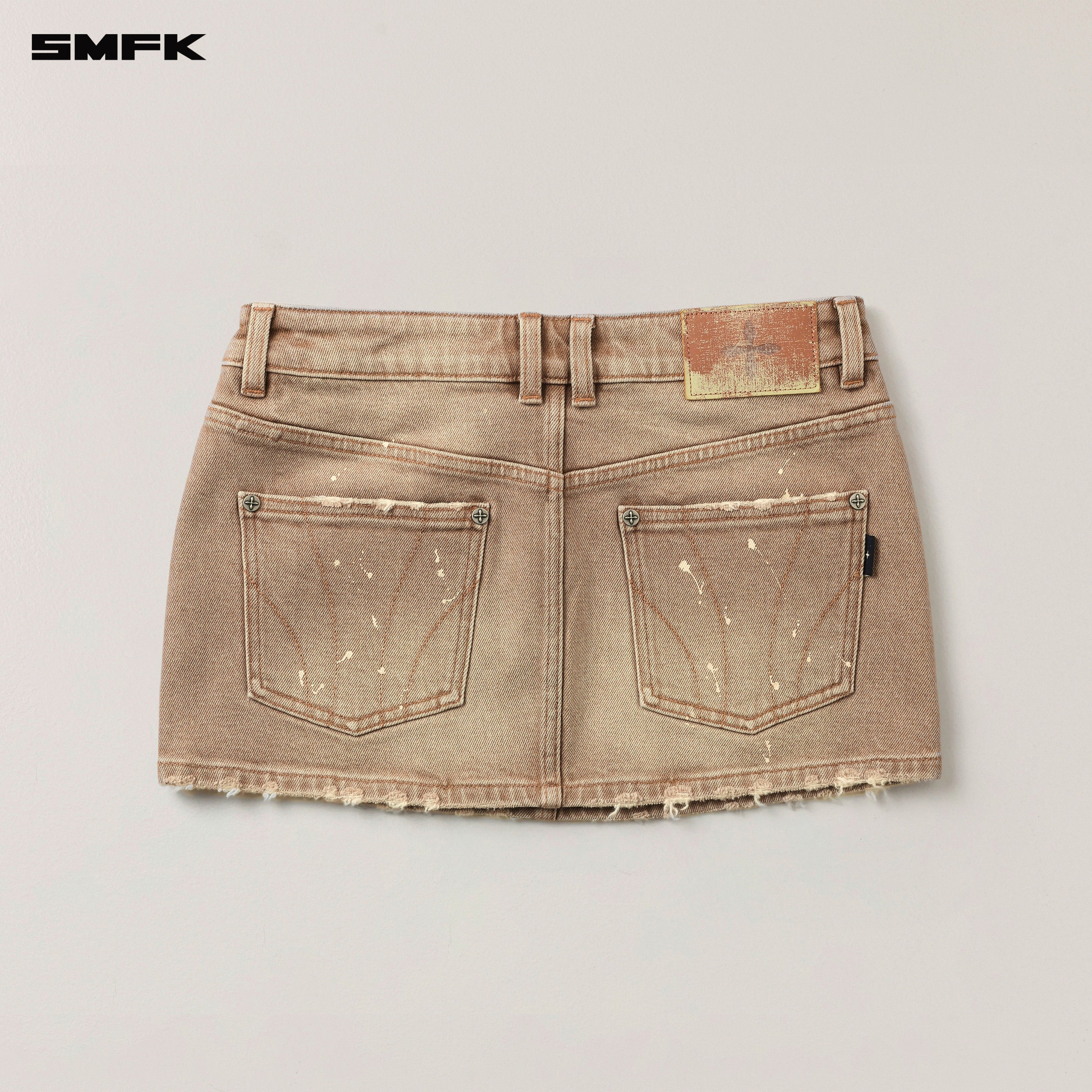 RAGE WILD HANDCRAFT DENIM BODY SKIRT/ELASTIC WILD COWBOY BROWN