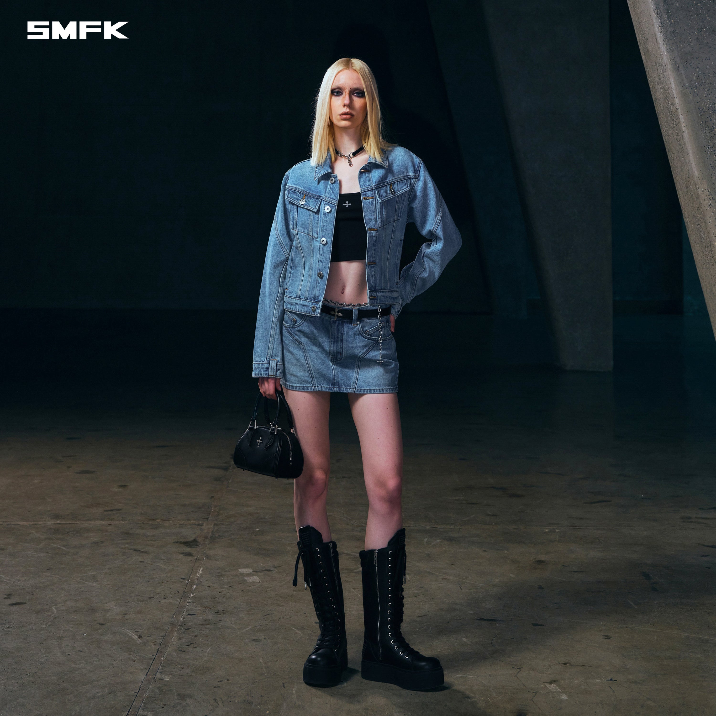 WILD MIRAGE SKINNY DENIM DRESS/COTTON WILD BLUE