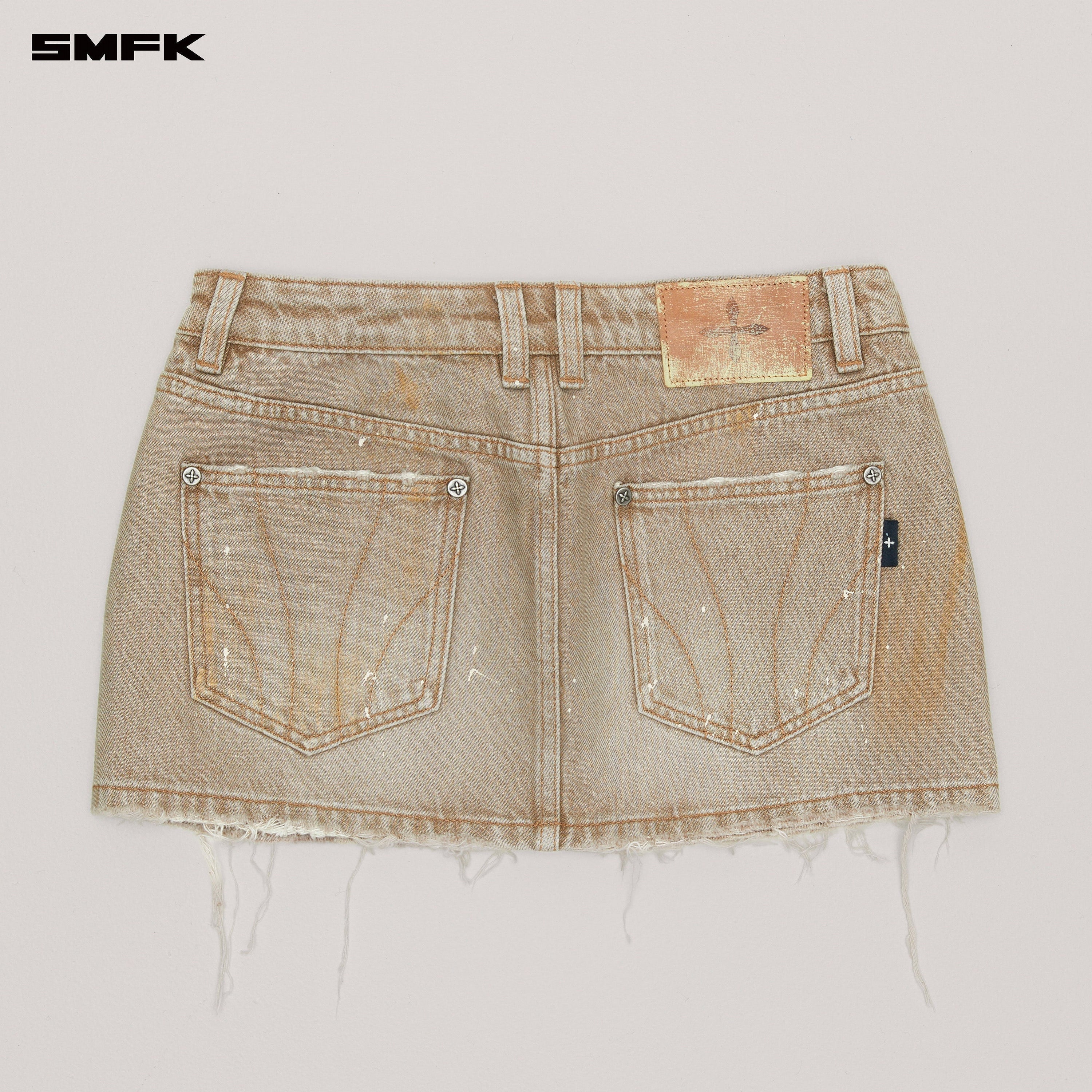 RAGE WILD HANDCRAFT DENIM SKIRT WILD COWBOY BROWN