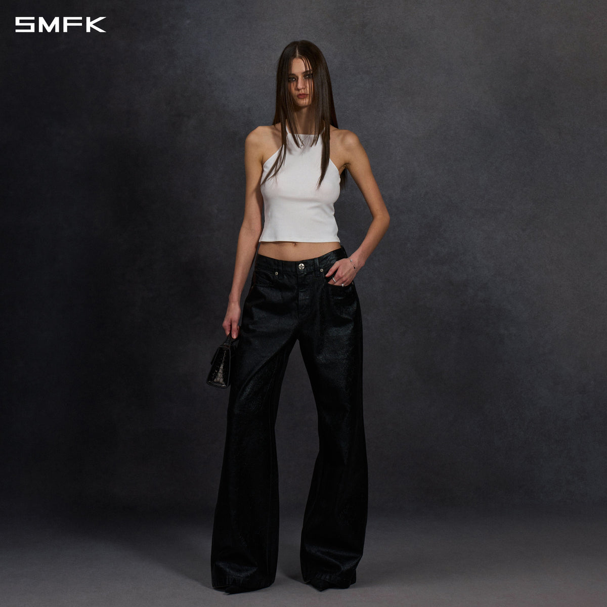 SIREN TOWER DENIM PANTS/DENIM COTTON+METALLIC COATING/W INK BLACK