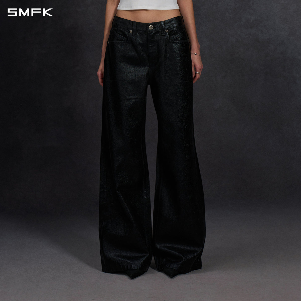 SIREN TOWER DENIM PANTS/DENIM COTTON+METALLIC COATING/W INK BLACK