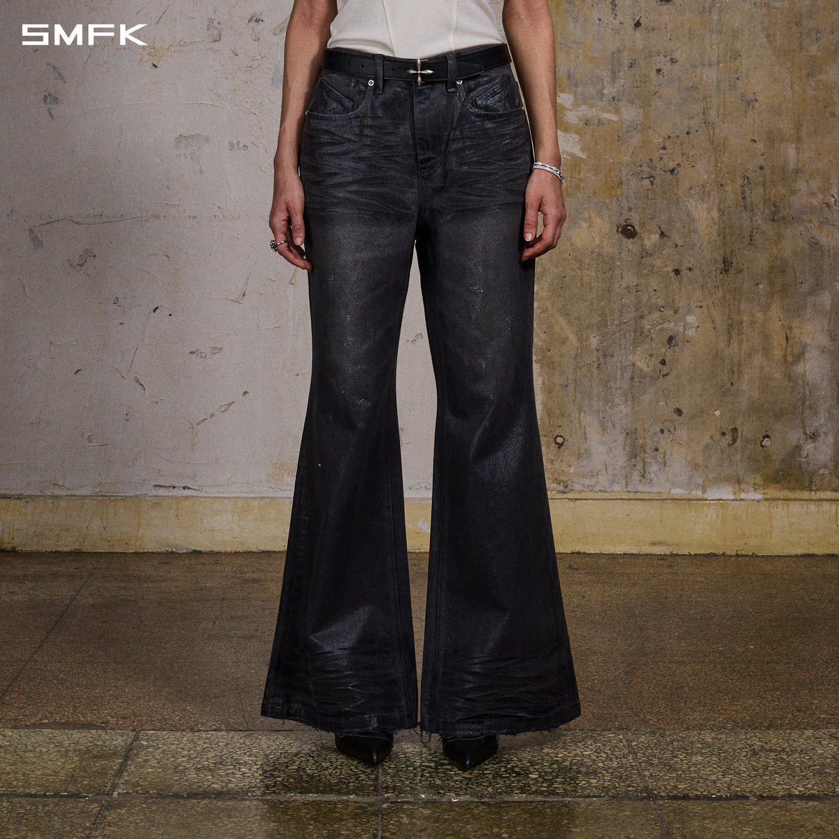 WILD HURRICANE HANDCRAFT DENIM PANTS/DENIM COTTON/W INK BLACK