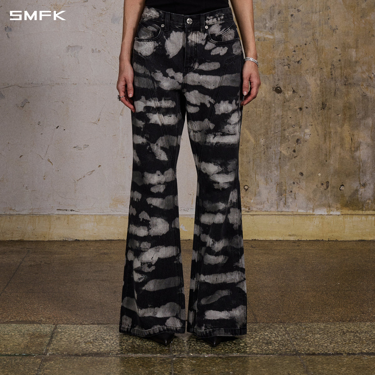 WILD HURRICANE HANDCRAFT DENIM PANTS/DENIM COTTON/W ORIENTAL INK