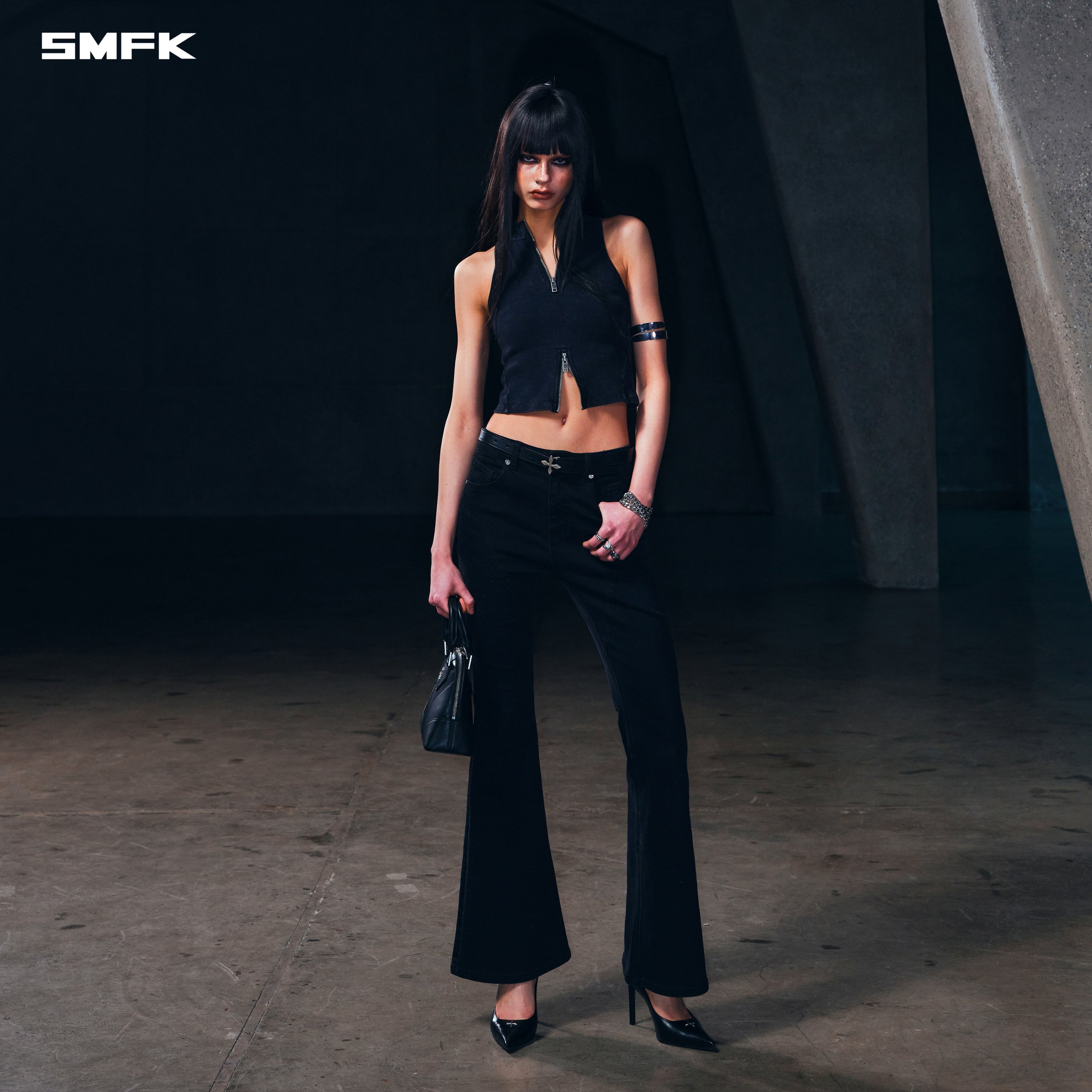 WILD HURRICANE FLARED DENIM PANTS/E-COTTON WILD BLACK