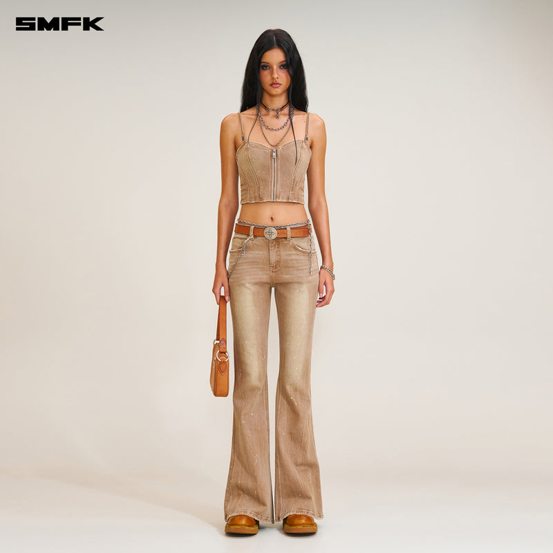 RAGE WILD HURRICANE HANDCRAFT FLARED DENIM PANTS WILD COWBOY BROWN