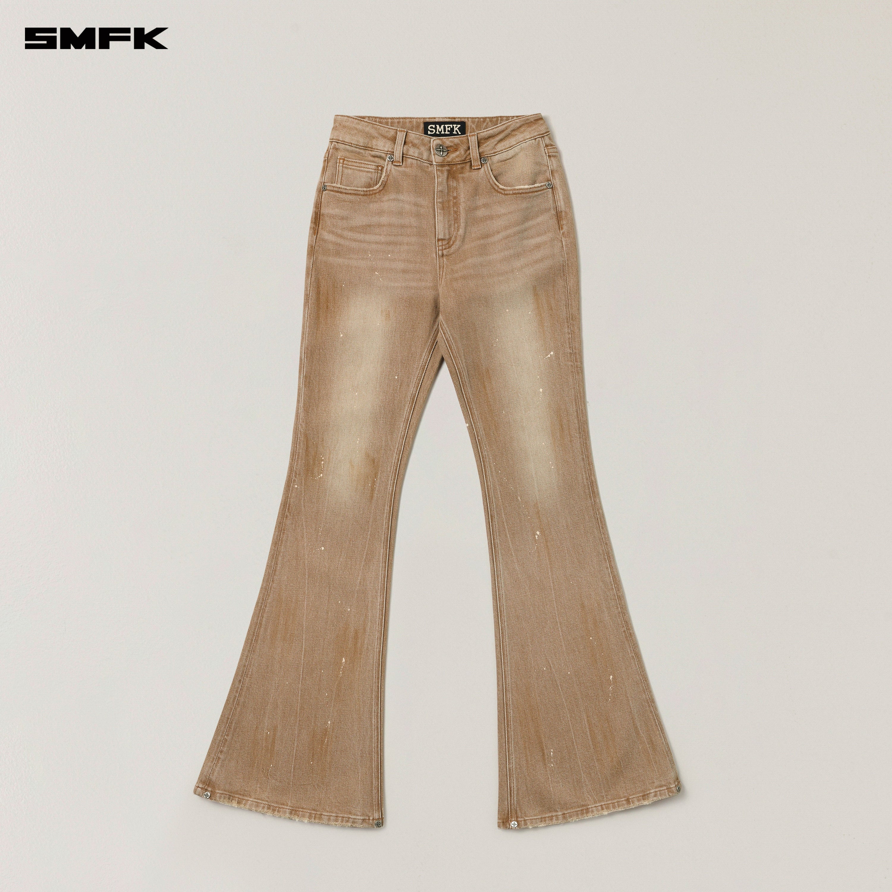 RAGE WILD HURRICANE HANDCRAFT FLARED DENIM PANTS WILD COWBOY BROWN