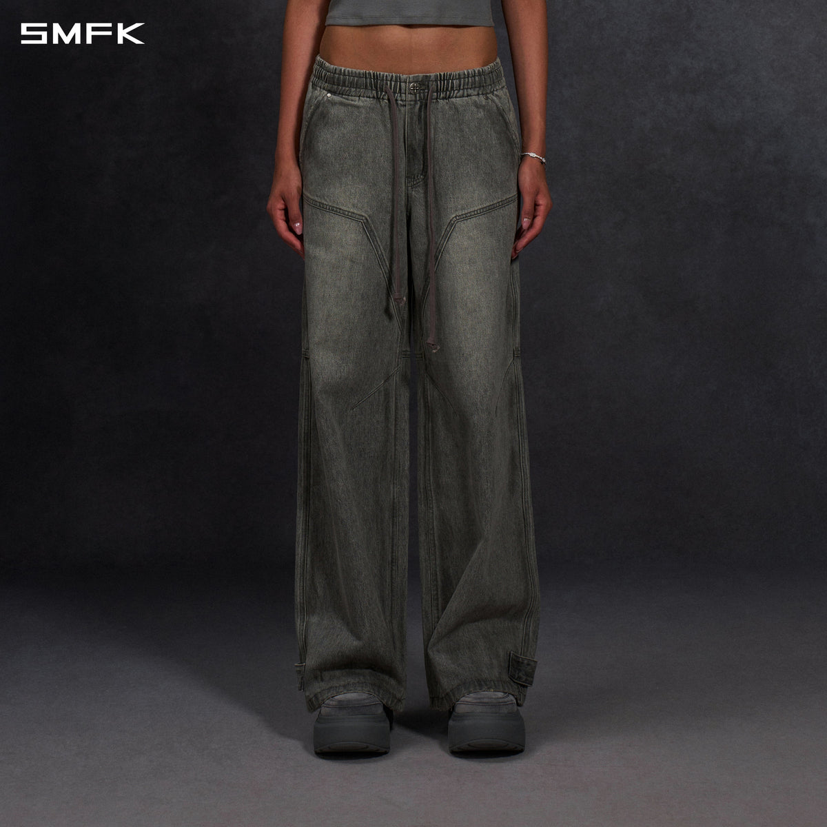 WILD MIRAGE HANDCRAFT DENIM SPORTS PANTS/DENIM ANTIQUE TREATMENT/W MIRAGE GREY