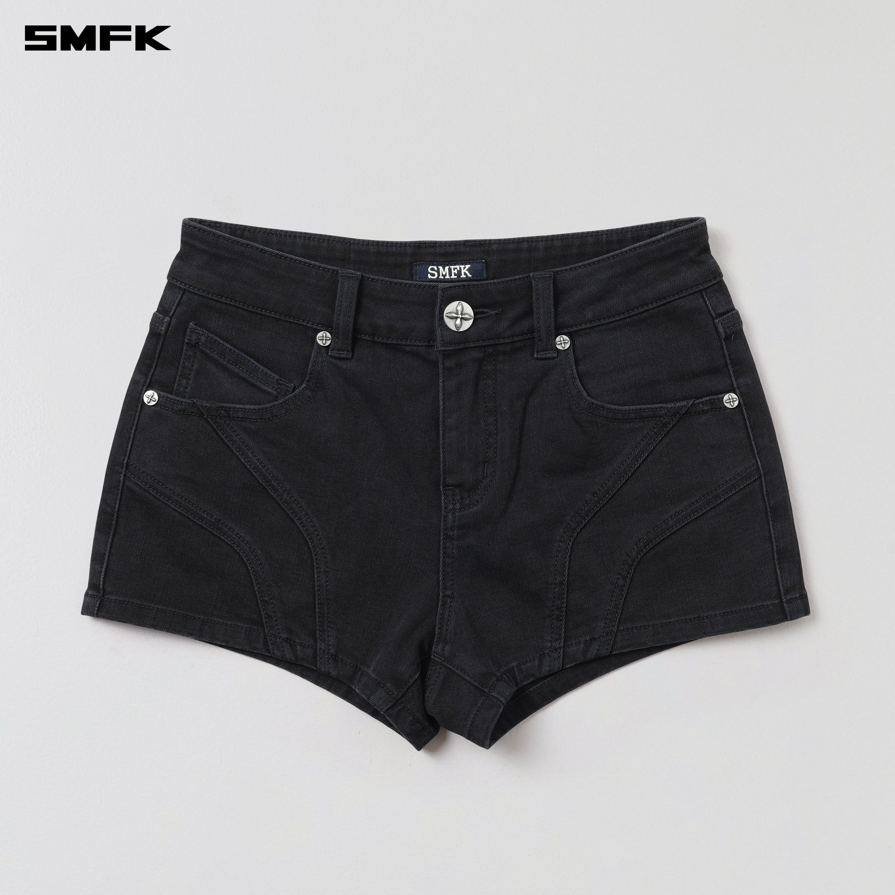 WILD MIRAGE SKINNY DENIM SHORTS/E-COTTON WILD BLACK