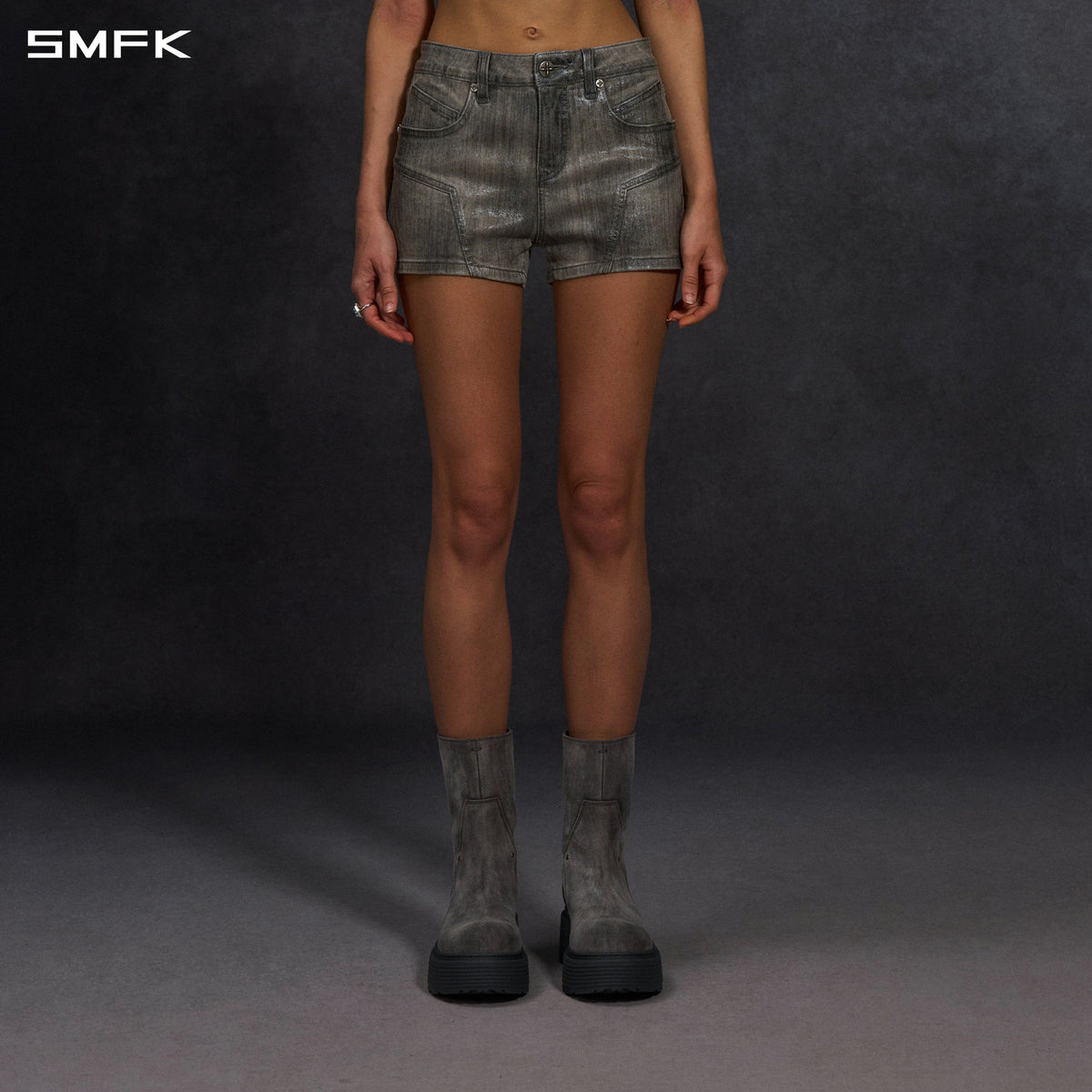 WILD MIRAGE SKINNY DENIM SHORTS/E-COTTON+WAX TWILIGHT GREY