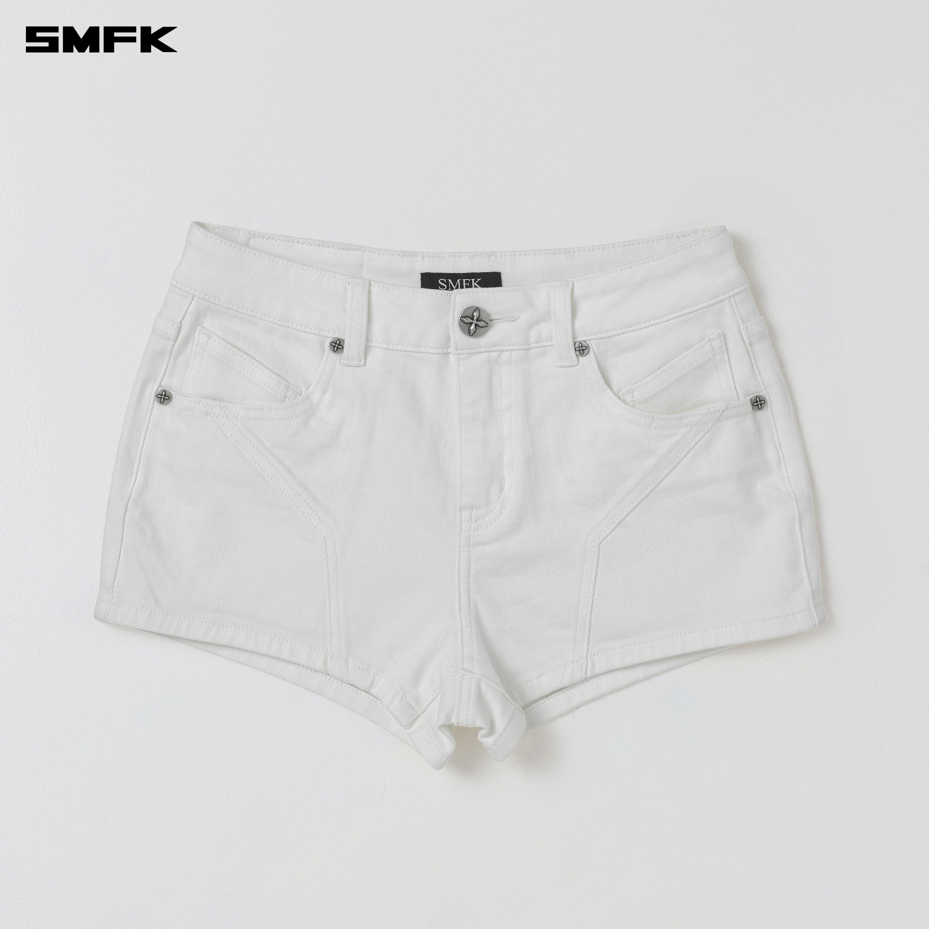 WILD MIRAGE SKINNY DENIM SHORTS/E-COTTON SNOW MOUNTAIN WHITE