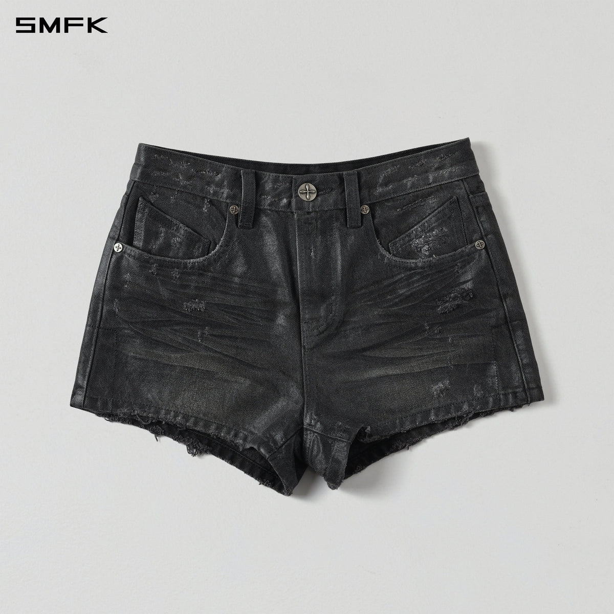 WILD MIRAGE DENIM SHORTS-LOW/DENIM COTTON/W INK BLACK