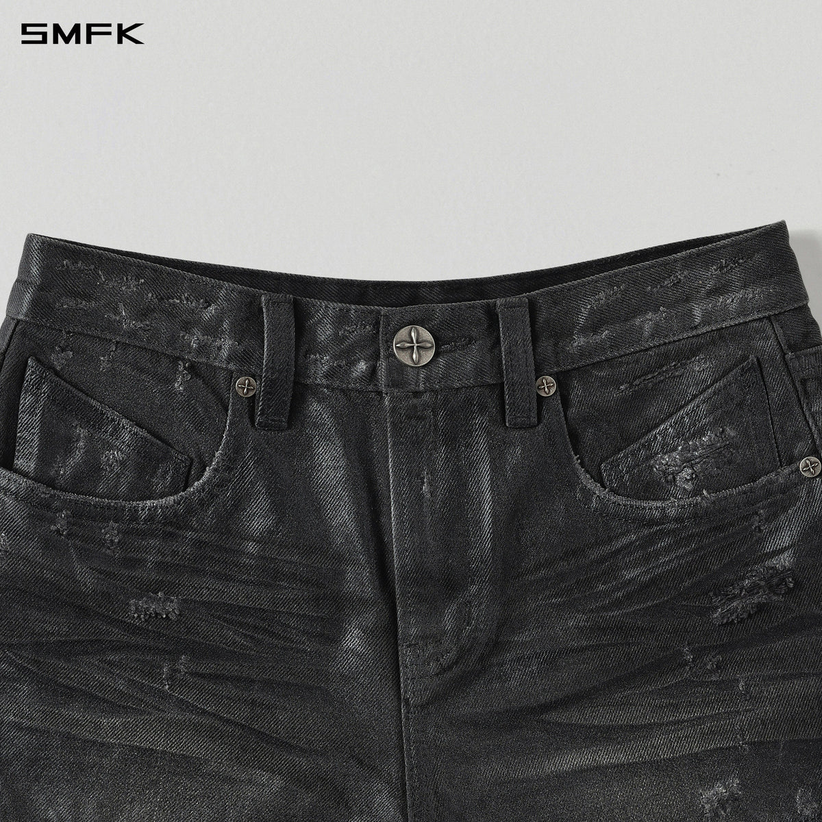 WILD MIRAGE DENIM SHORTS-LOW/DENIM COTTON/W INK BLACK
