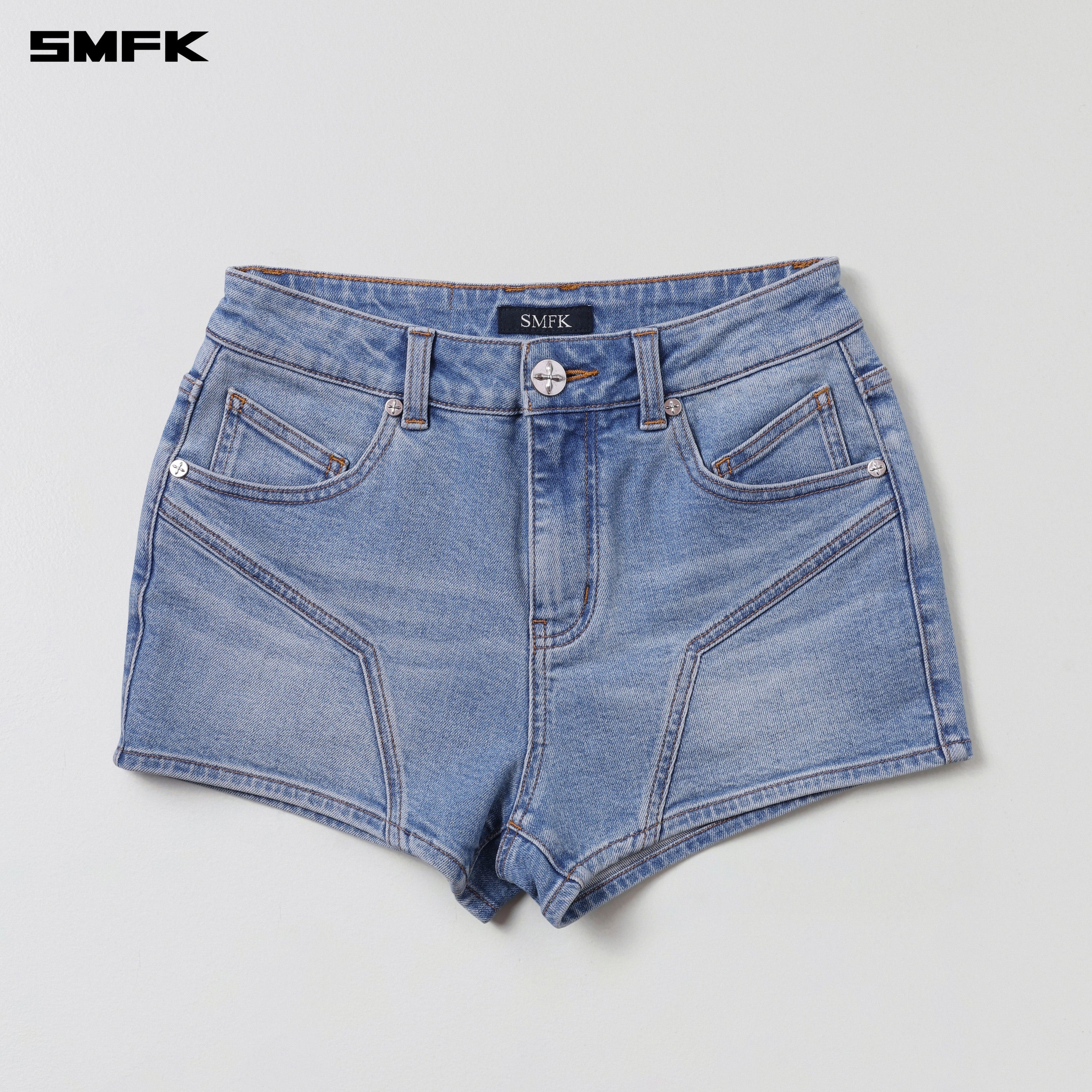 RAGE ROVE SLIM DENIM SHORTS-HIGH/HANDCRAFTED WILD BLUE
