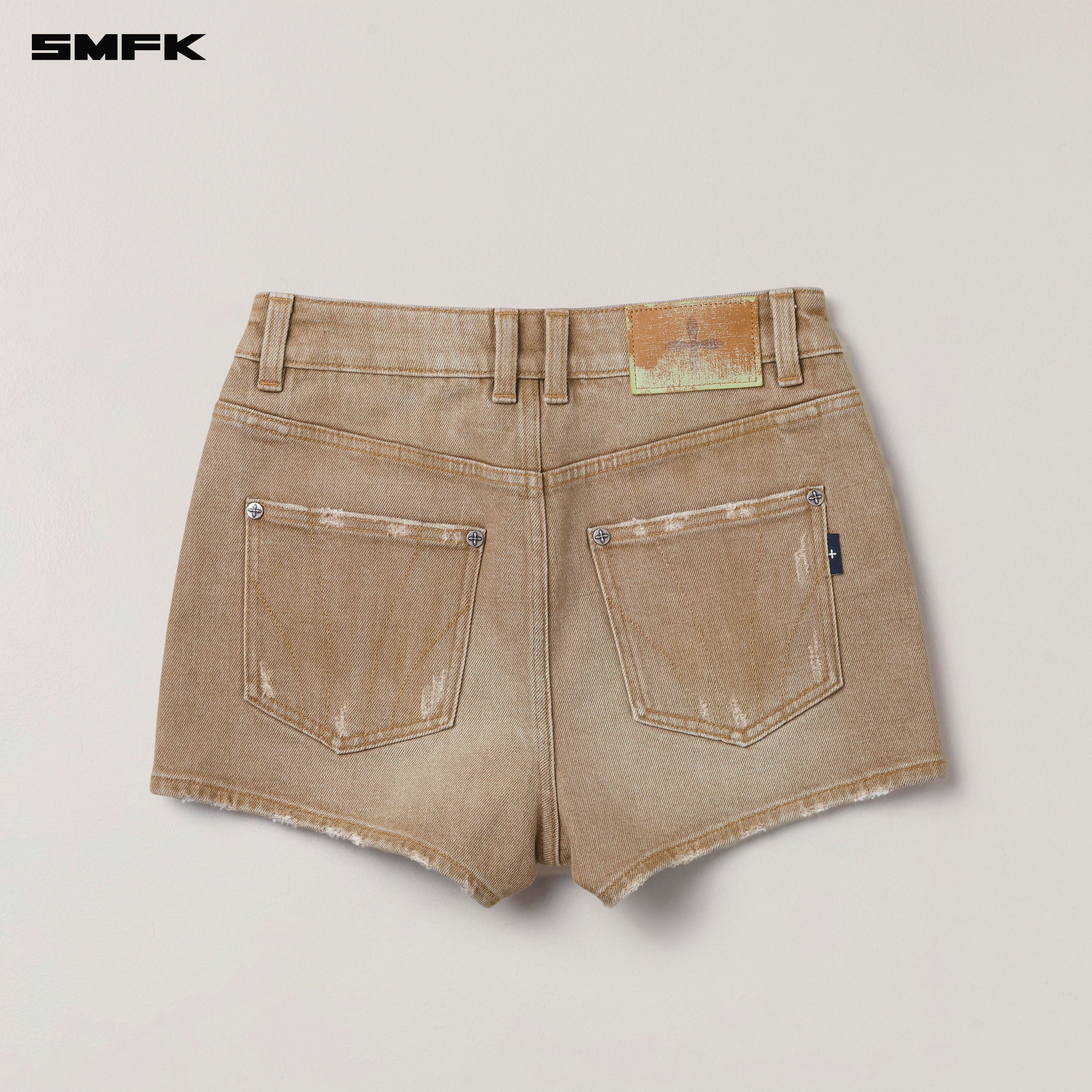 RAGE WILD HANDCRAFT HIGH WAIST DENIM SHORTS WILD COWBOY BROWN