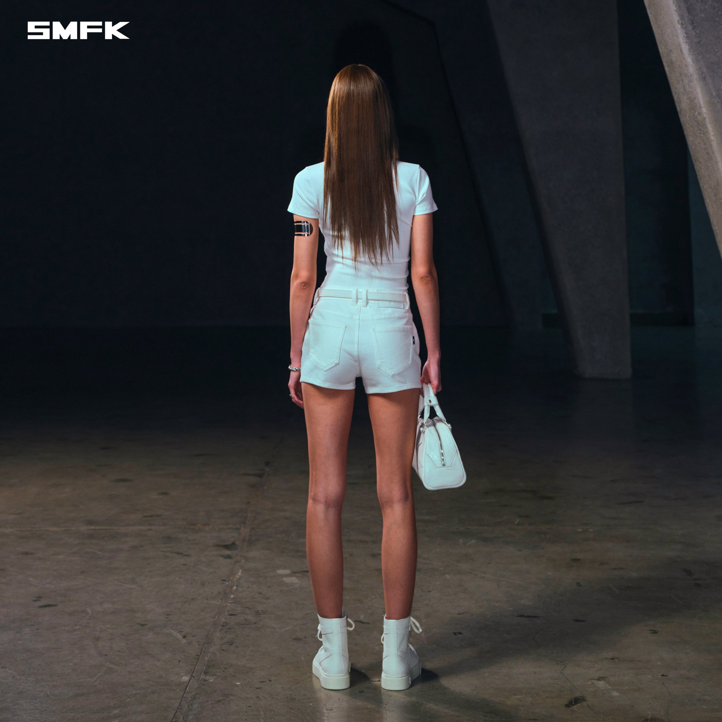RAGE ROVE SLIM DENIM SHORTS-HIGH/HANDCRAFTED CLOUD WHITE