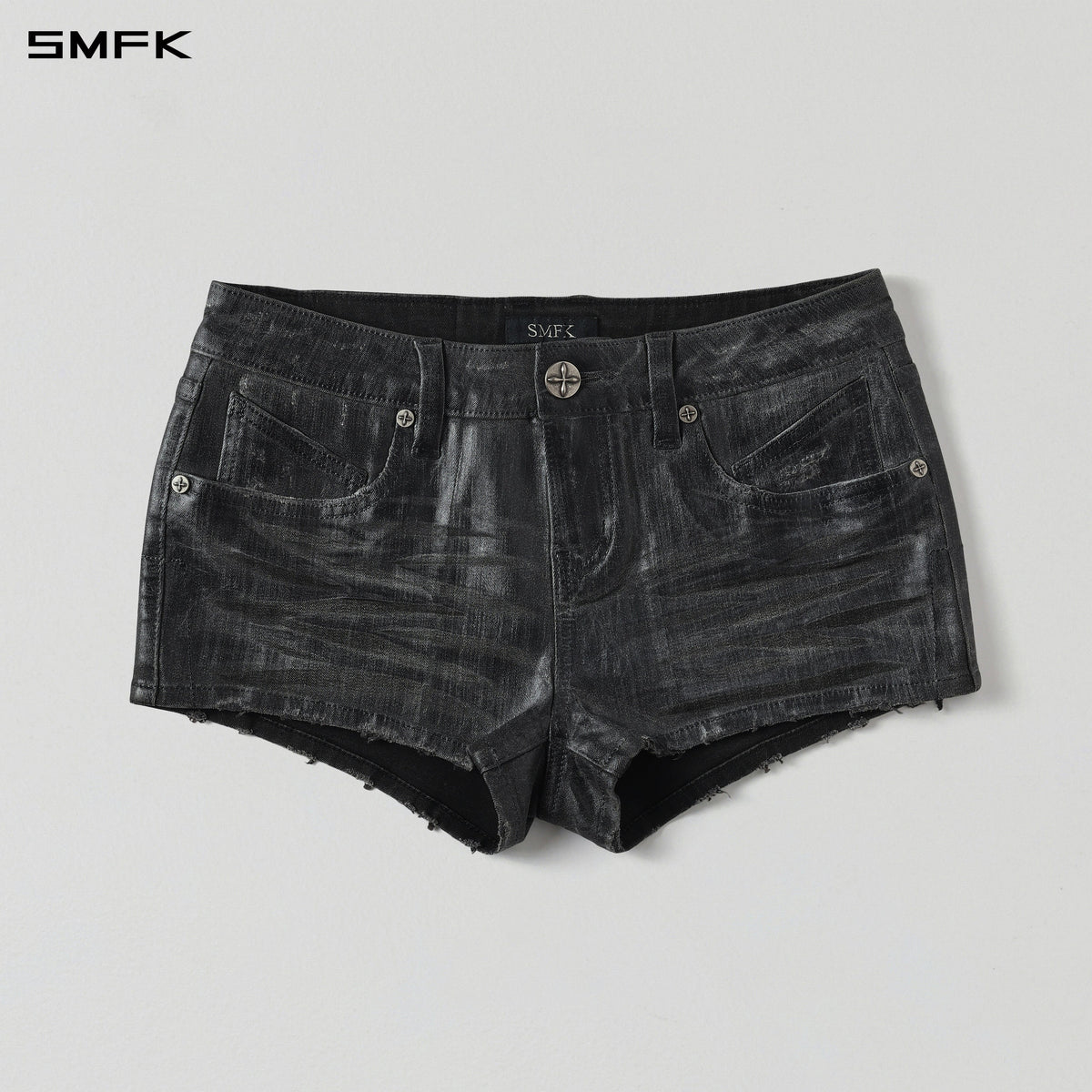 WILD MIRAGE HANDCRAFT SKINNY DENIM SHORTS/E-DENIM+WAX INK BLACK