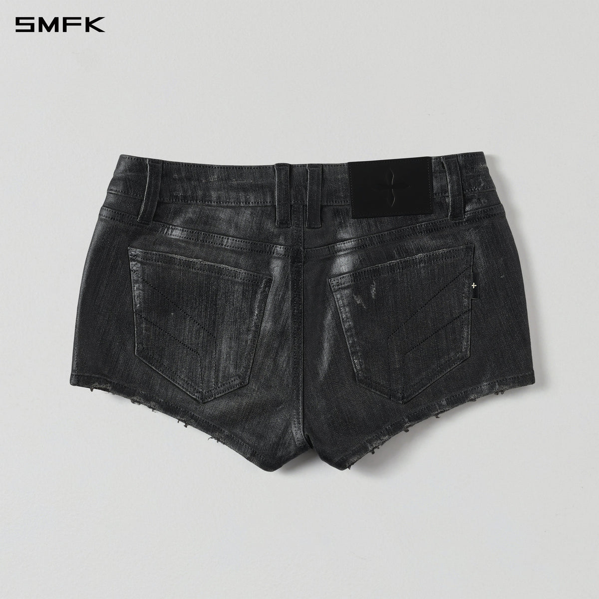 WILD MIRAGE HANDCRAFT SKINNY DENIM SHORTS/E-DENIM+WAX INK BLACK