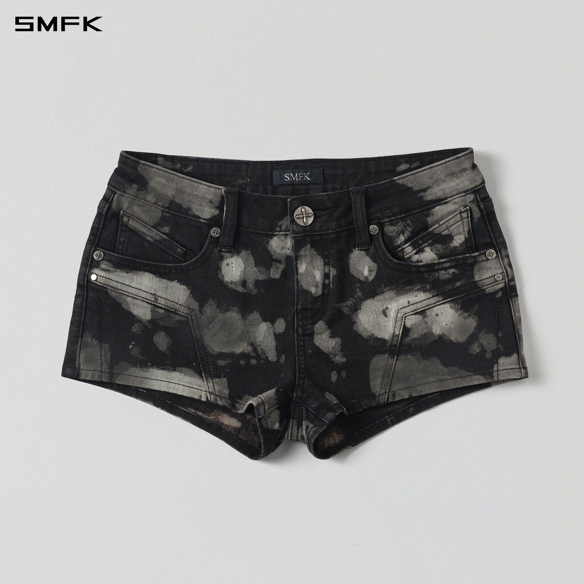 WILD MIRAGE HANDCRAFT SKINNY DENIM SHORTS/E-COTTON+HANDPAINTED ORIENTAL INK