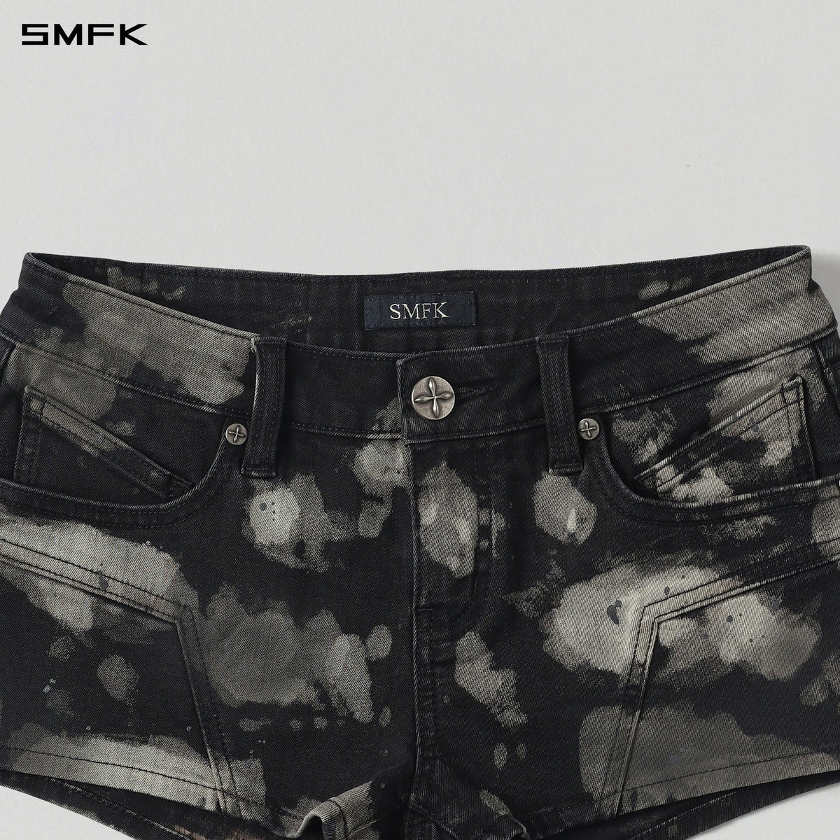 WILD MIRAGE HANDCRAFT SKINNY DENIM SHORTS/E-COTTON+HANDPAINTED ORIENTAL INK