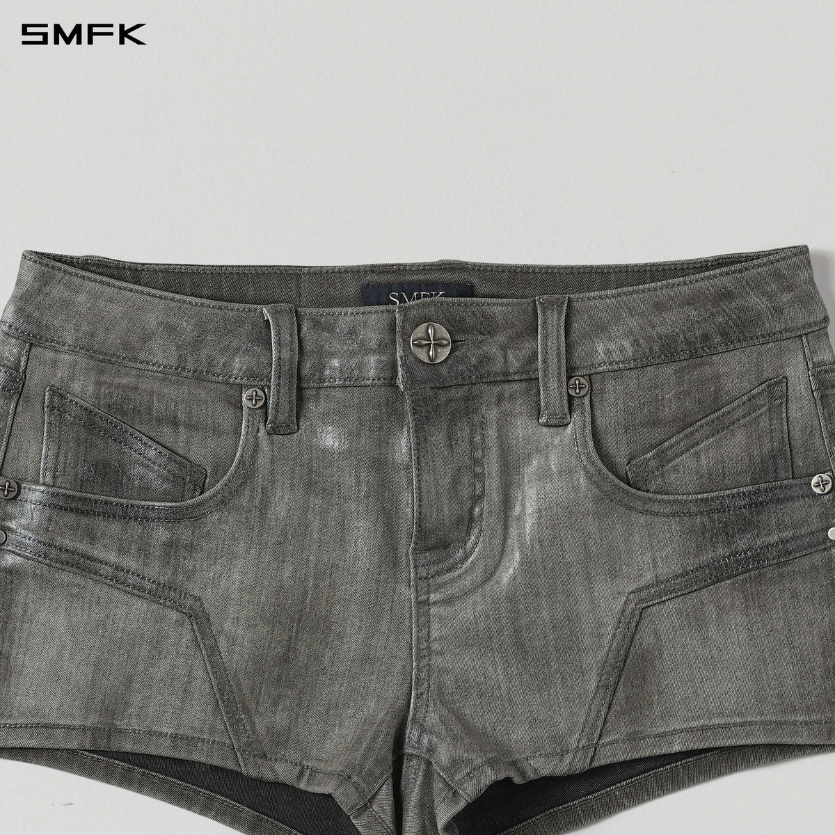 WILD MIRAGE HANDCRAFT SKINNY DENIM SHORTS/E-COTTON+WAX TWILIGHT GREY