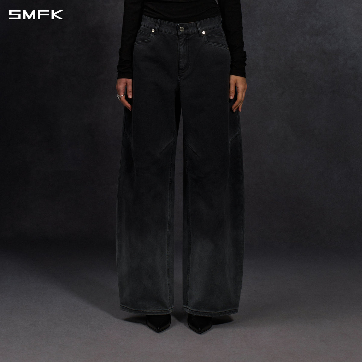 MIRAGE SIREN VINTAGE COCOON DENIM PANTS/GARMENT DEY/W FADE BLACK