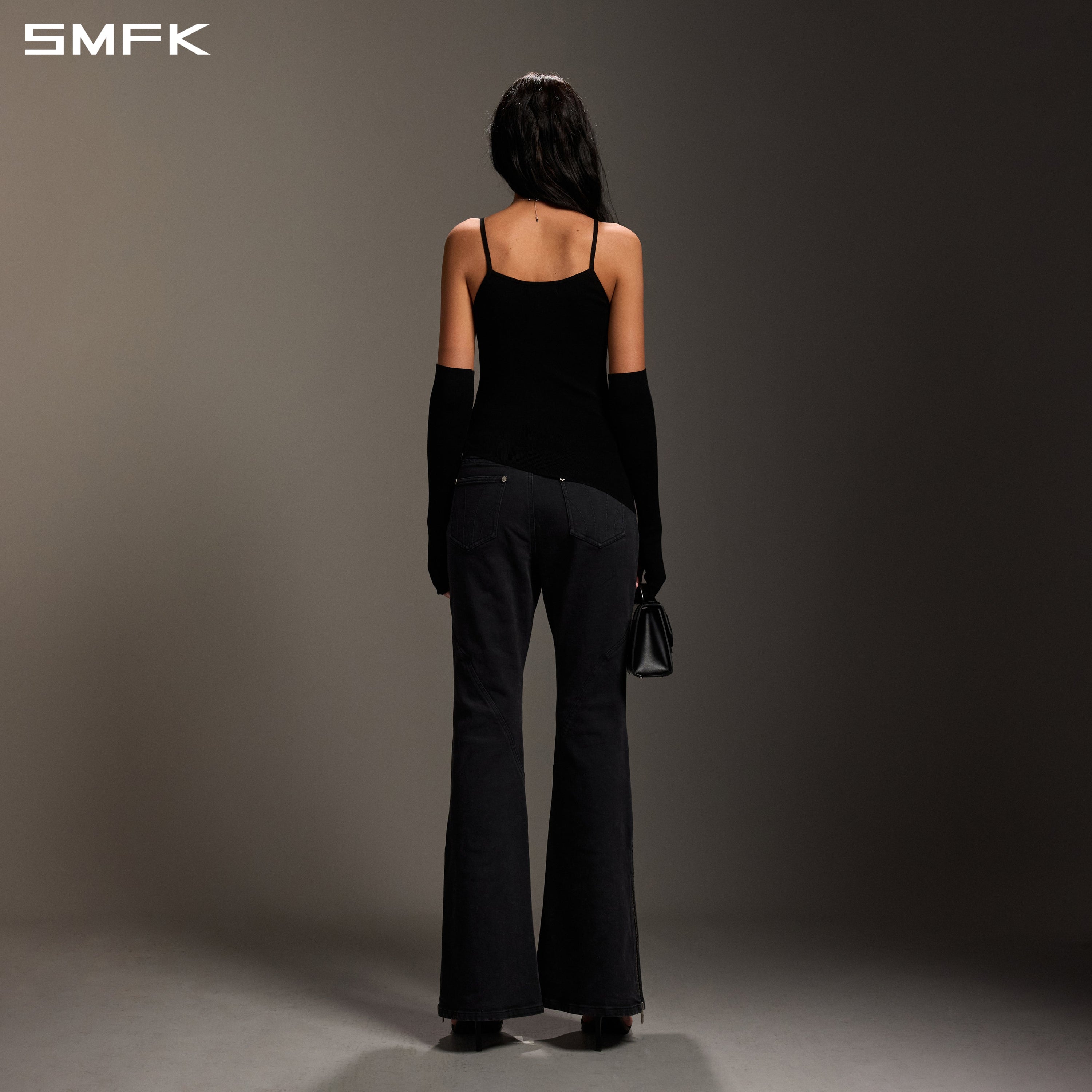MIRAGE SIREN FLARED DENIM PANTS/GARMENT DYE VANISH BLACK