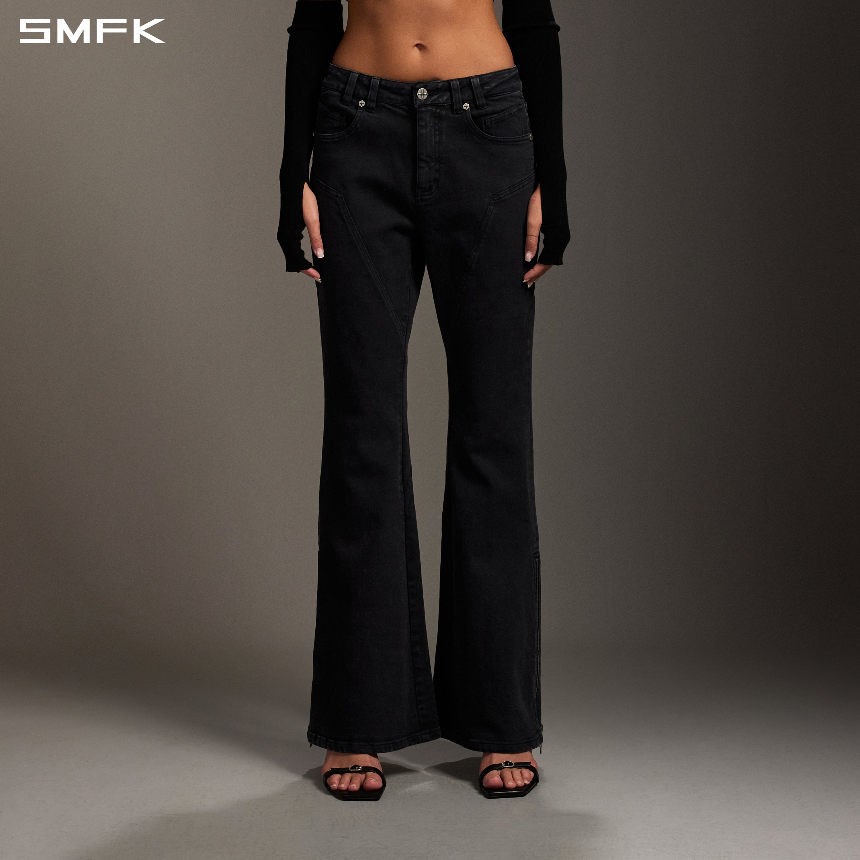 MIRAGE SIREN FLARED DENIM PANTS/GARMENT DYE VANISH BLACK