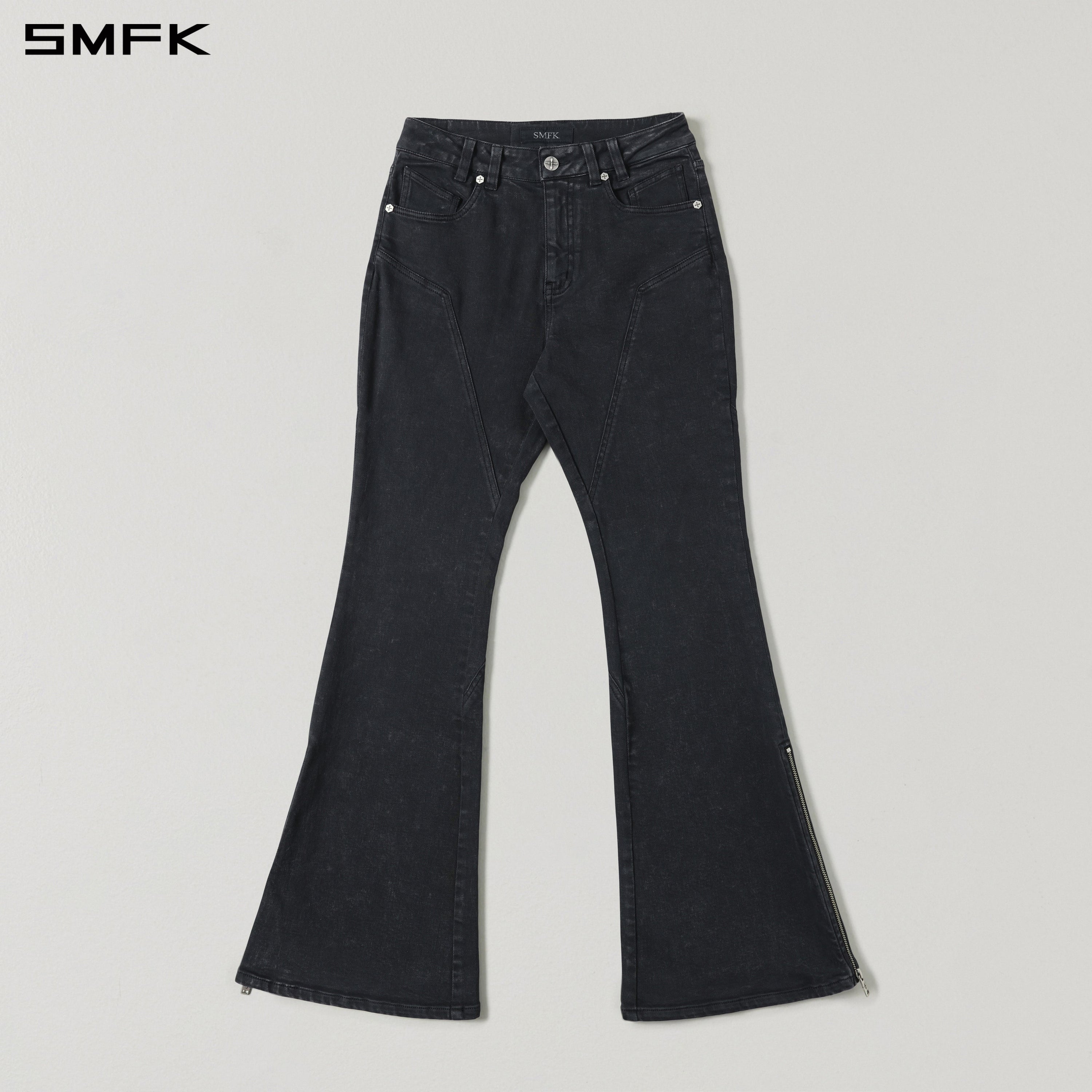 MIRAGE SIREN FLARED DENIM PANTS/GARMENT DYE VANISH BLACK