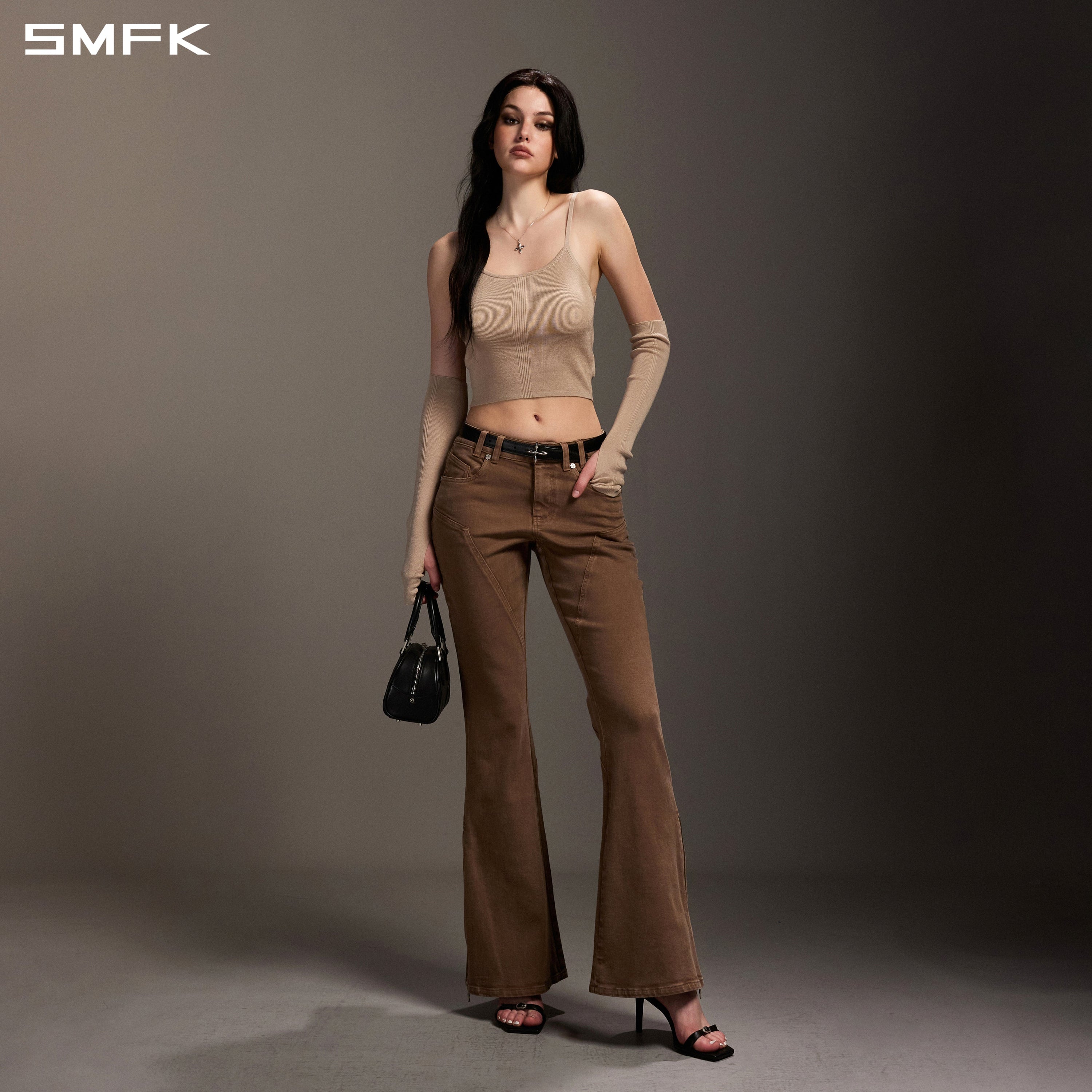 MIRAGE SIREN FLARED DENIM PANTS/GARMENT DYE VANISH BROWN