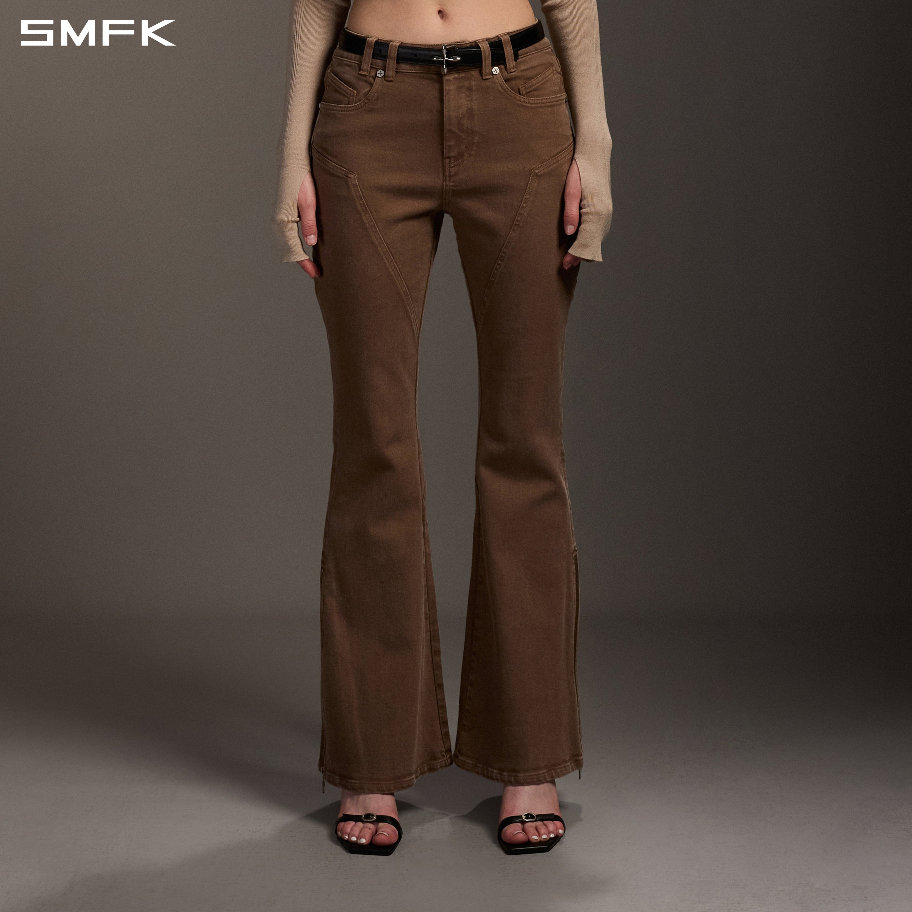 MIRAGE SIREN FLARED DENIM PANTS/GARMENT DYE VANISH BROWN