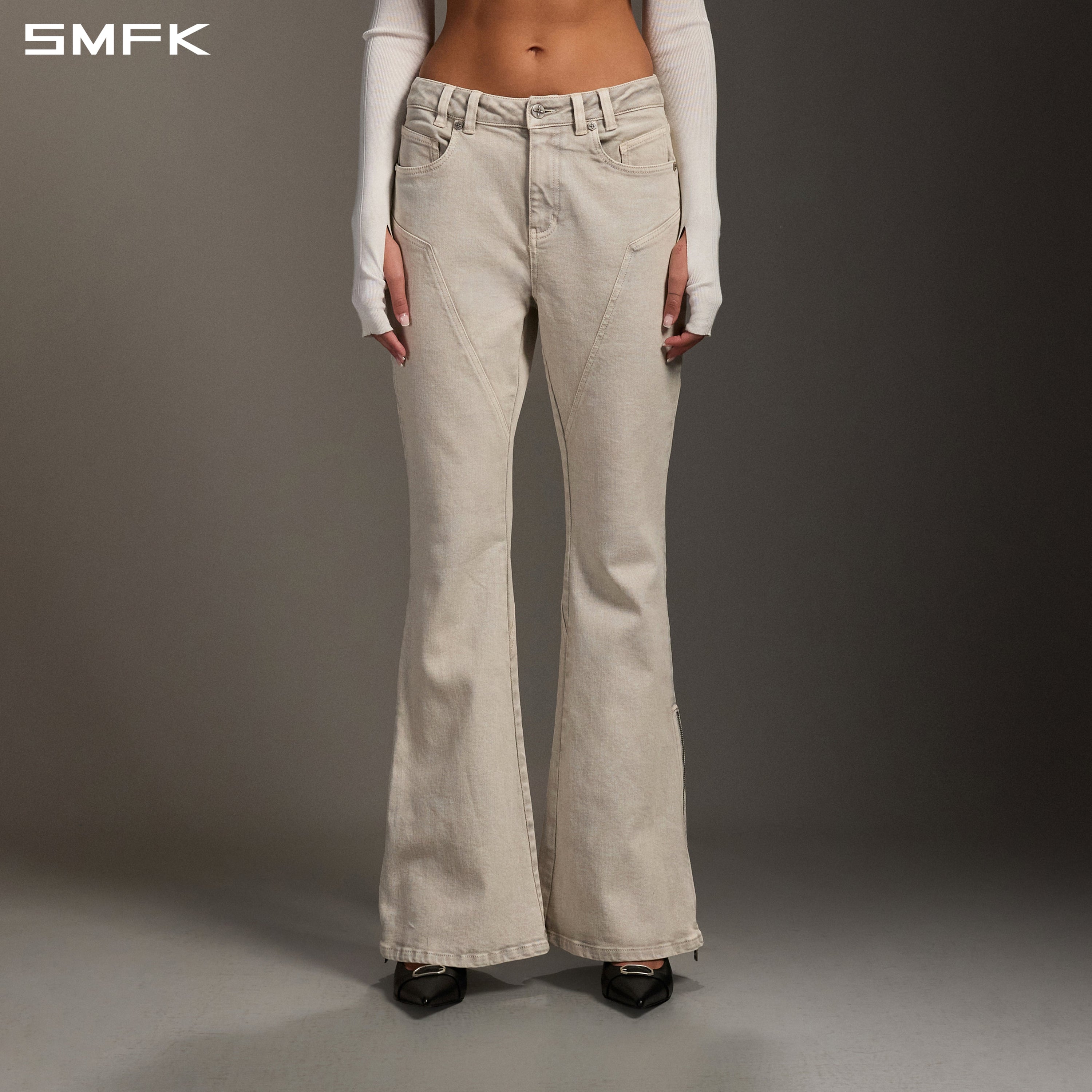 MIRAGE SIREN FLARED DENIM PANTS/GARMENT DYE VANISH WHITE
