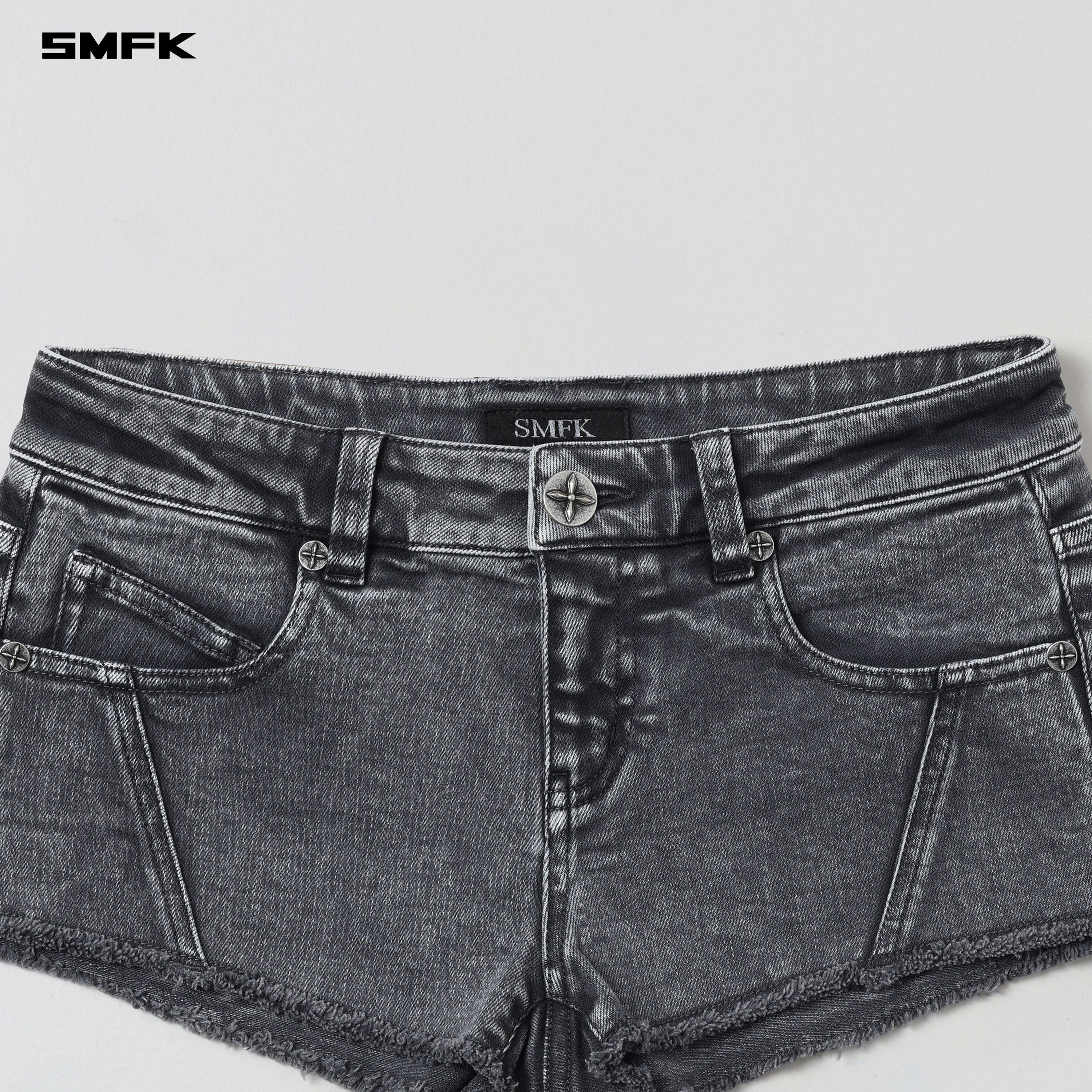 VINTAGE VANISH SKINNY DENIM SHORTS-LOW/GARMENT DYE STORM GREY