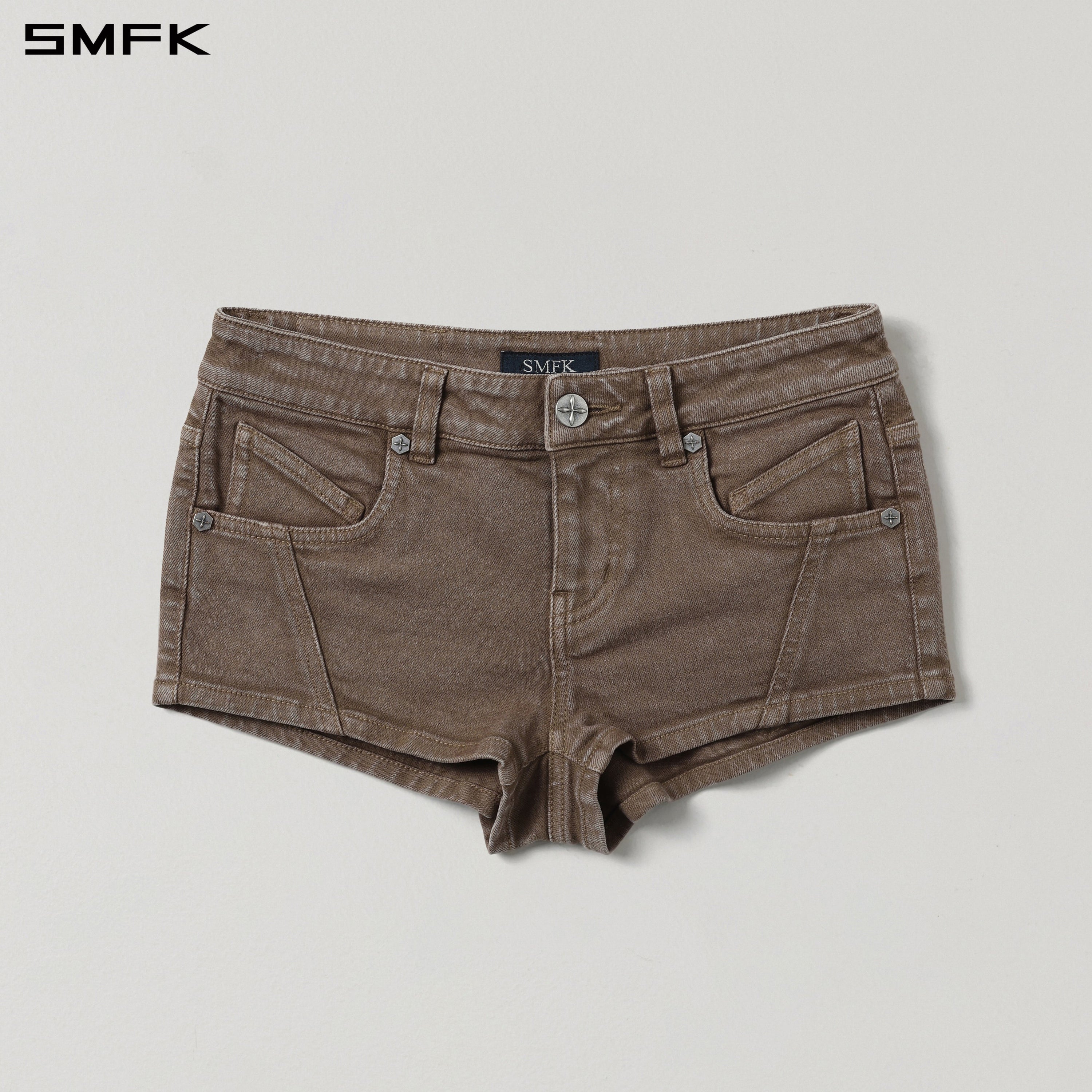 VINTAGE VANISH SKINNY DENIM SHORTS-LOW/GARMENT DYE VANISH BROWN
