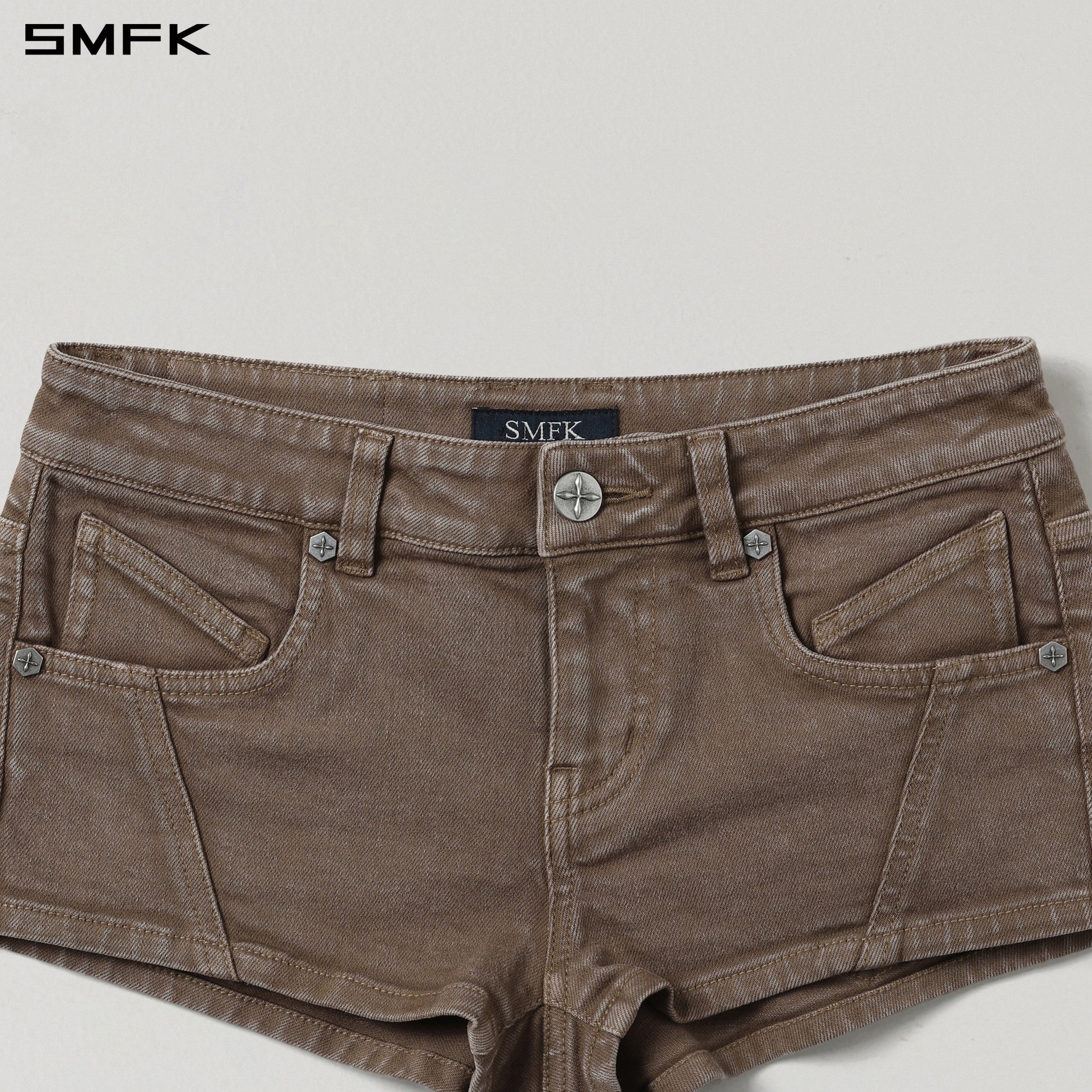 VINTAGE VANISH SKINNY DENIM SHORTS-LOW/GARMENT DYE VANISH BROWN