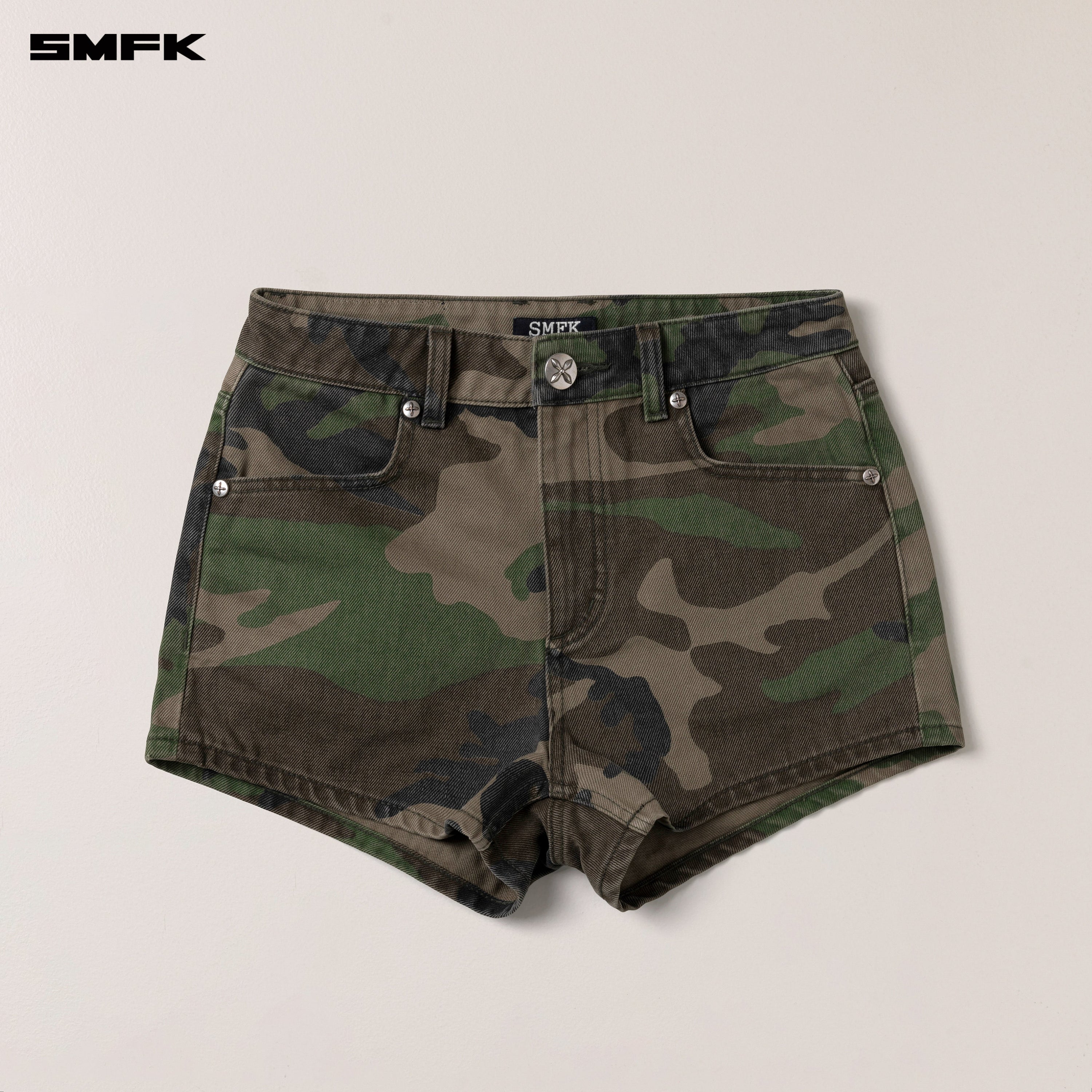 COMPASS DANCER DENIM FLAT SHORTS ARMY GREEN CAMOUFLAGE