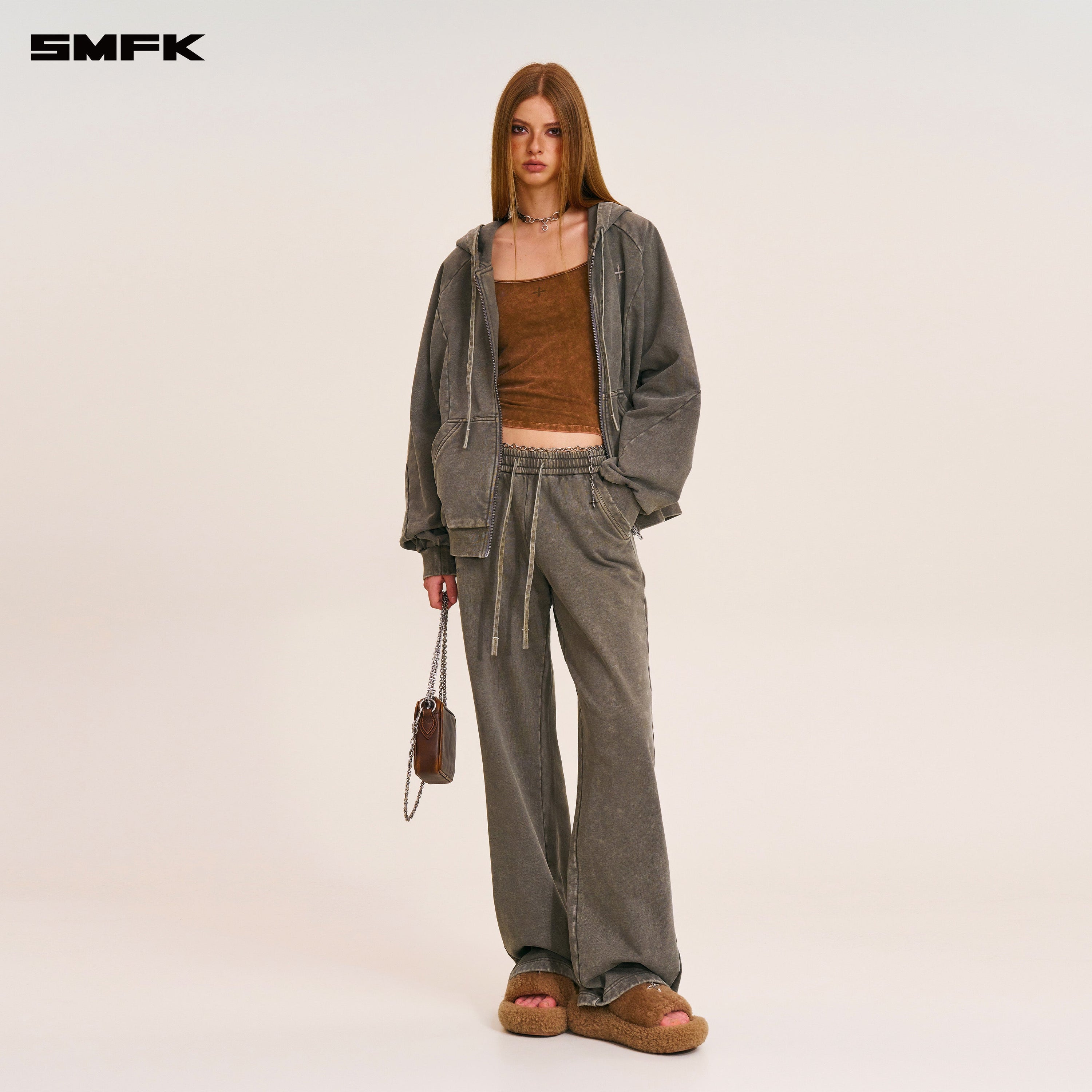 VINTAGE-SAVAGE LOOSE SPORTS PANTS/FADE DYE WILD BROWN