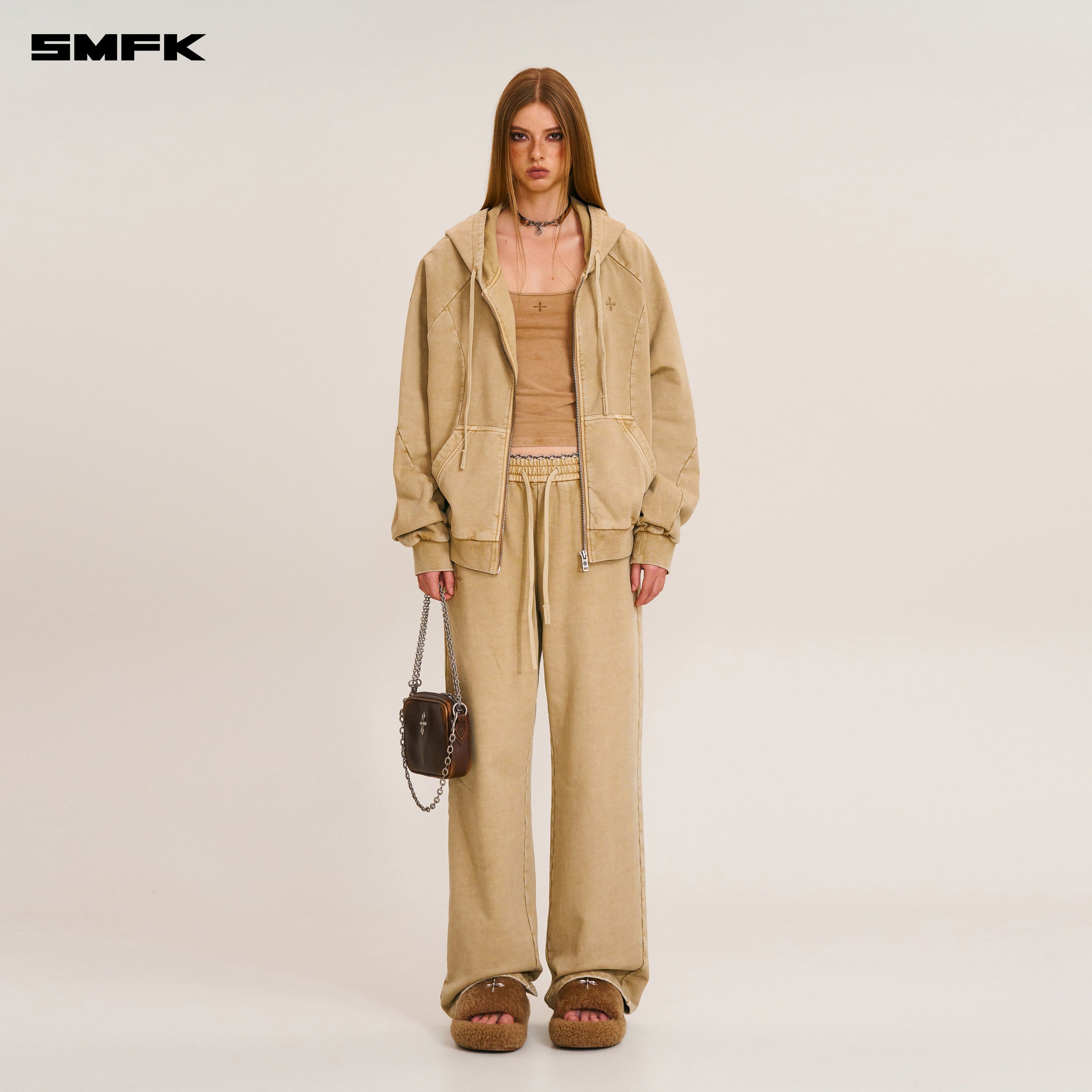 VINTAGE-SAVAGE LOOSE SPORTS PANTS/FADE DYE FADING DESERT