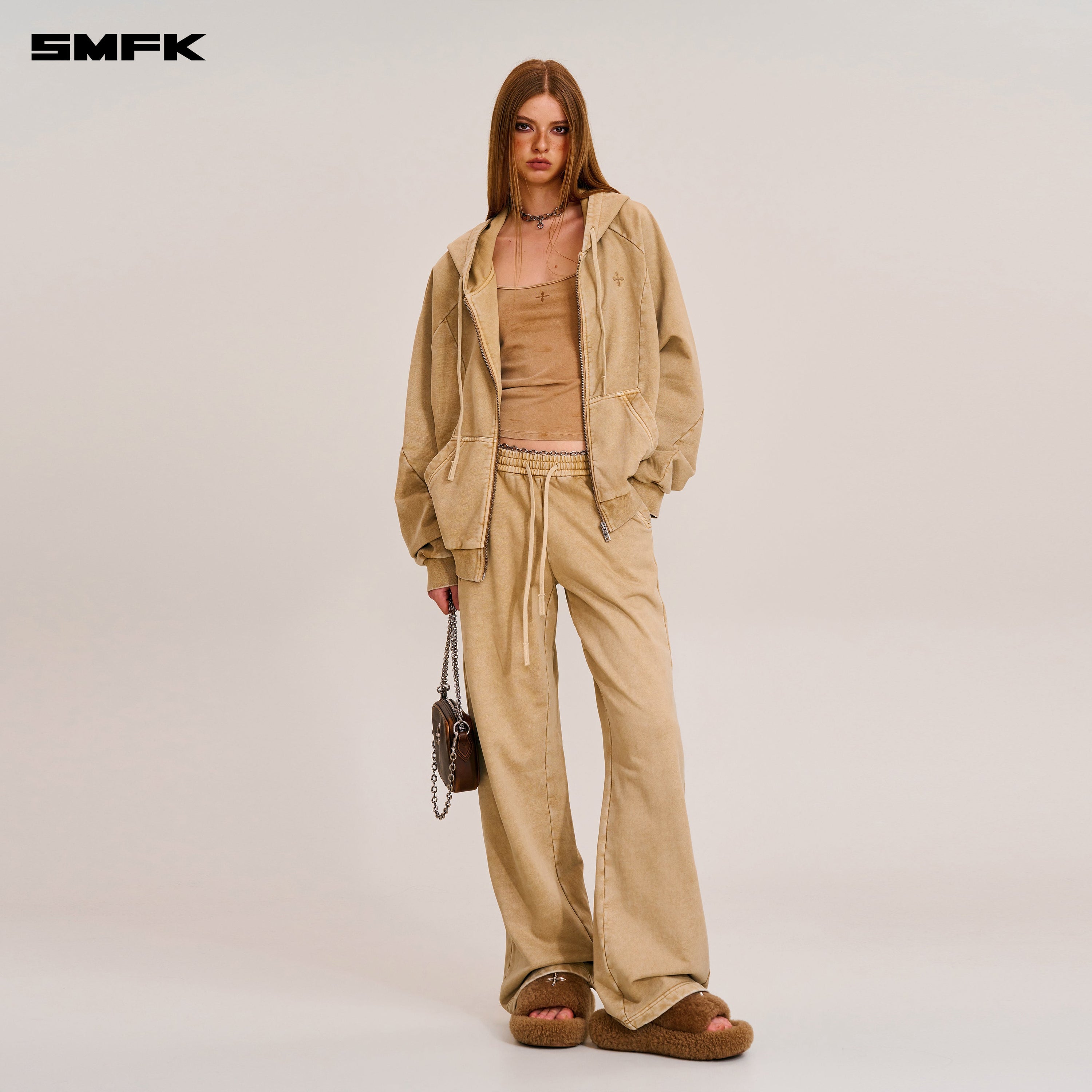 VINTAGE-SAVAGE LOOSE SPORTS PANTS/FADE DYE FADING DESERT